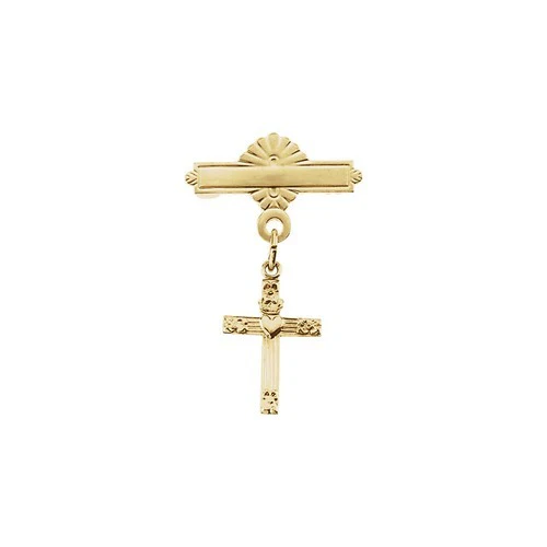 14Kt Yellow Cross w/ Heart Baptismal Pin 13X10 (1.1 Grams)