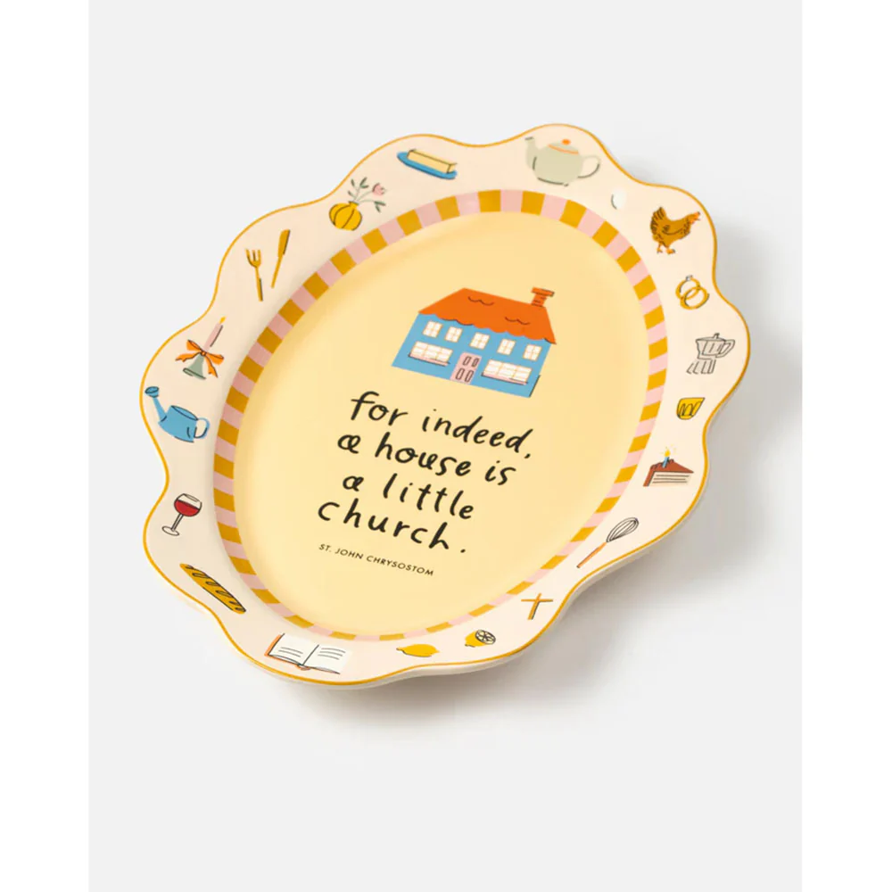 A House is a Little Church Stoneware Platter - 12" x 9" - Image 2