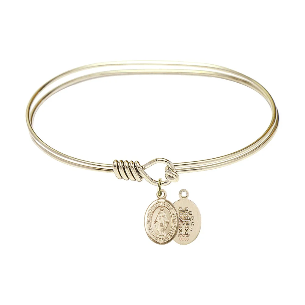 Adult 7" Oval Gold Plated Bangle Bracelet with Miraculous Charm - 2555251