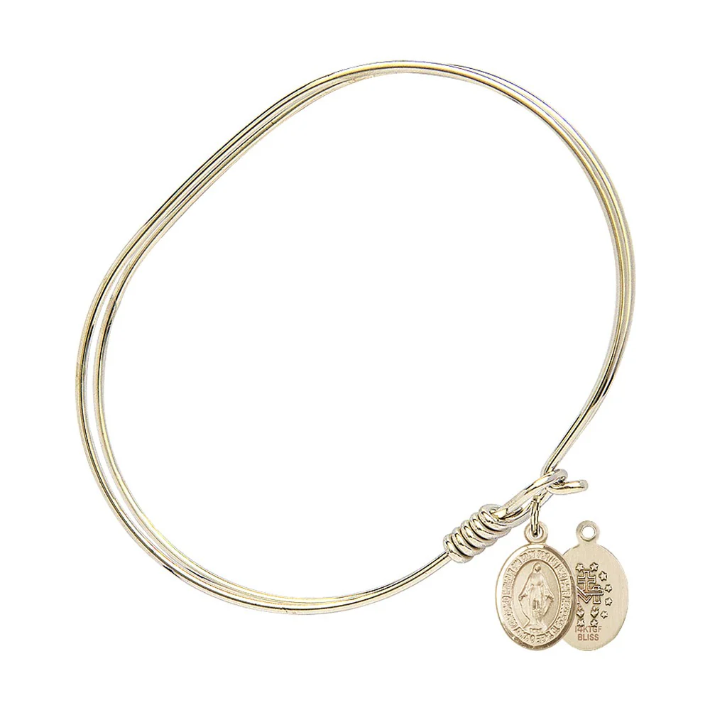 Adult 7" Oval Gold Plated Bangle Bracelet with Miraculous Charm - 2555251 - Image 2