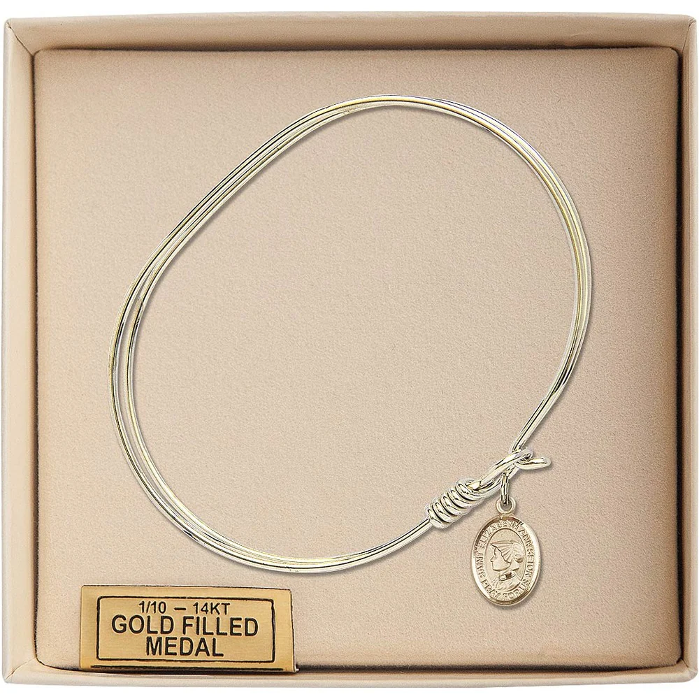 Adult 7" Oval Gold Plated Bangle Bracelet with St. Elizabeth Ann Seton Medal Charm - Image 3