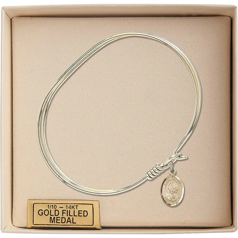 Adult 7" Oval Gold Plated Bangle Bracelet with St. Gianna Beretta Molla Medal Charm - Image 3