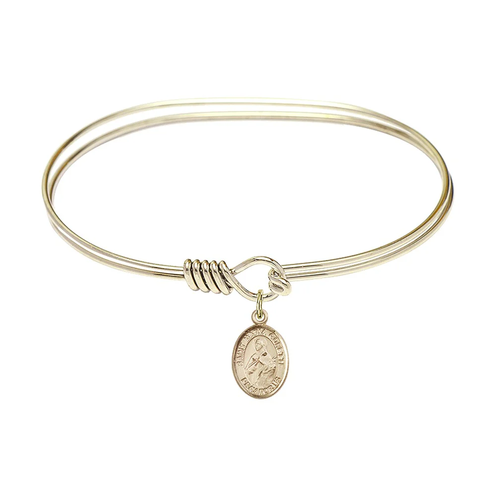 Adult 7" Oval Gold Plated Bangle Bracelet with St. Maria Goretti Medal Charm