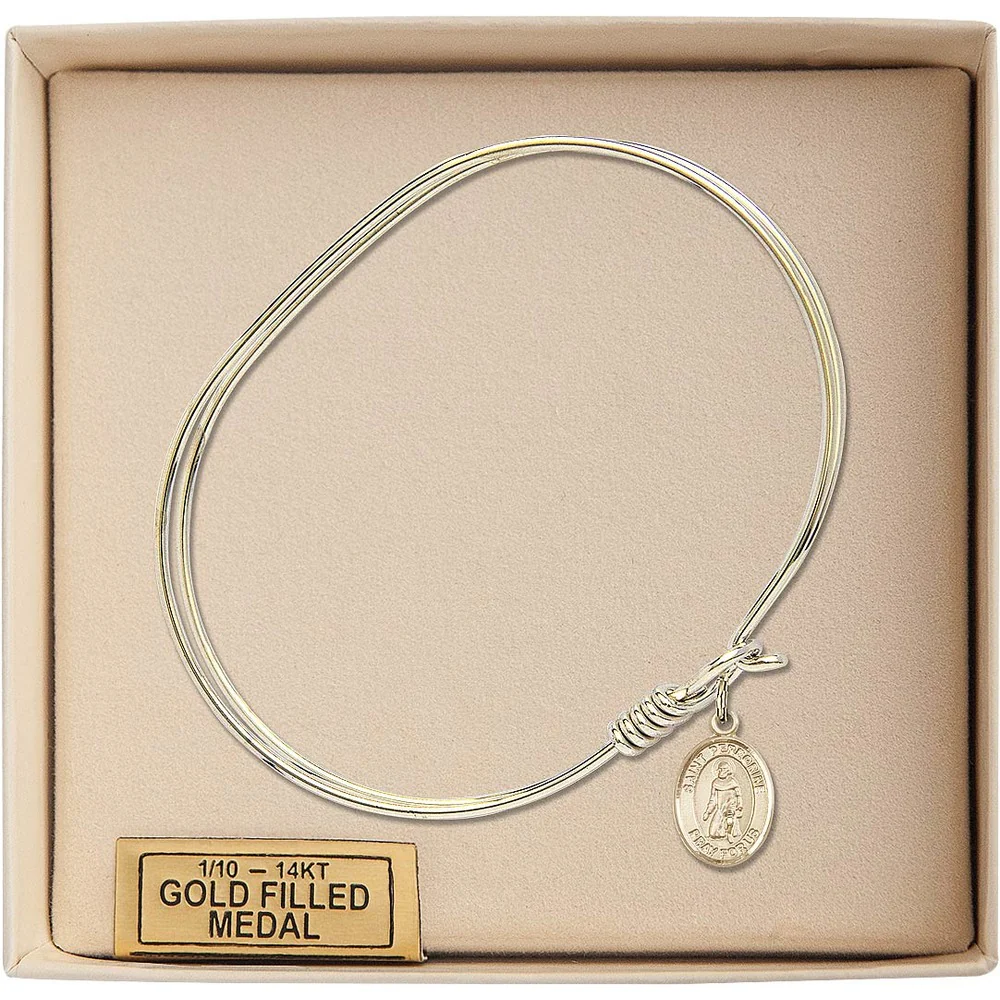 Adult 7" Oval Gold Plated Bangle Bracelet with St. Peregrine Laziosi Medal Charm - Image 3