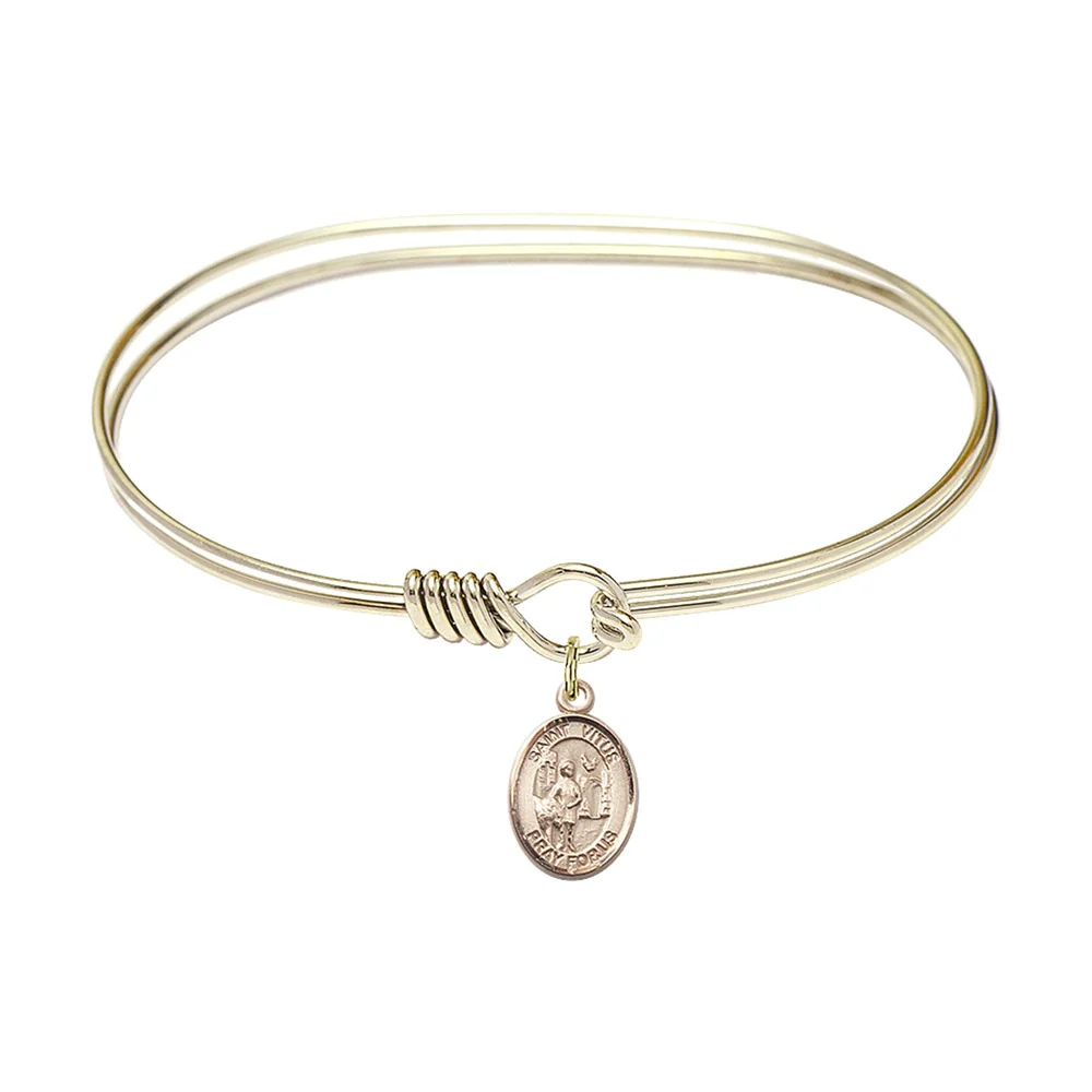 Adult 7" Oval Gold Plated Bangle Bracelet with St. Vitus Medal Charm