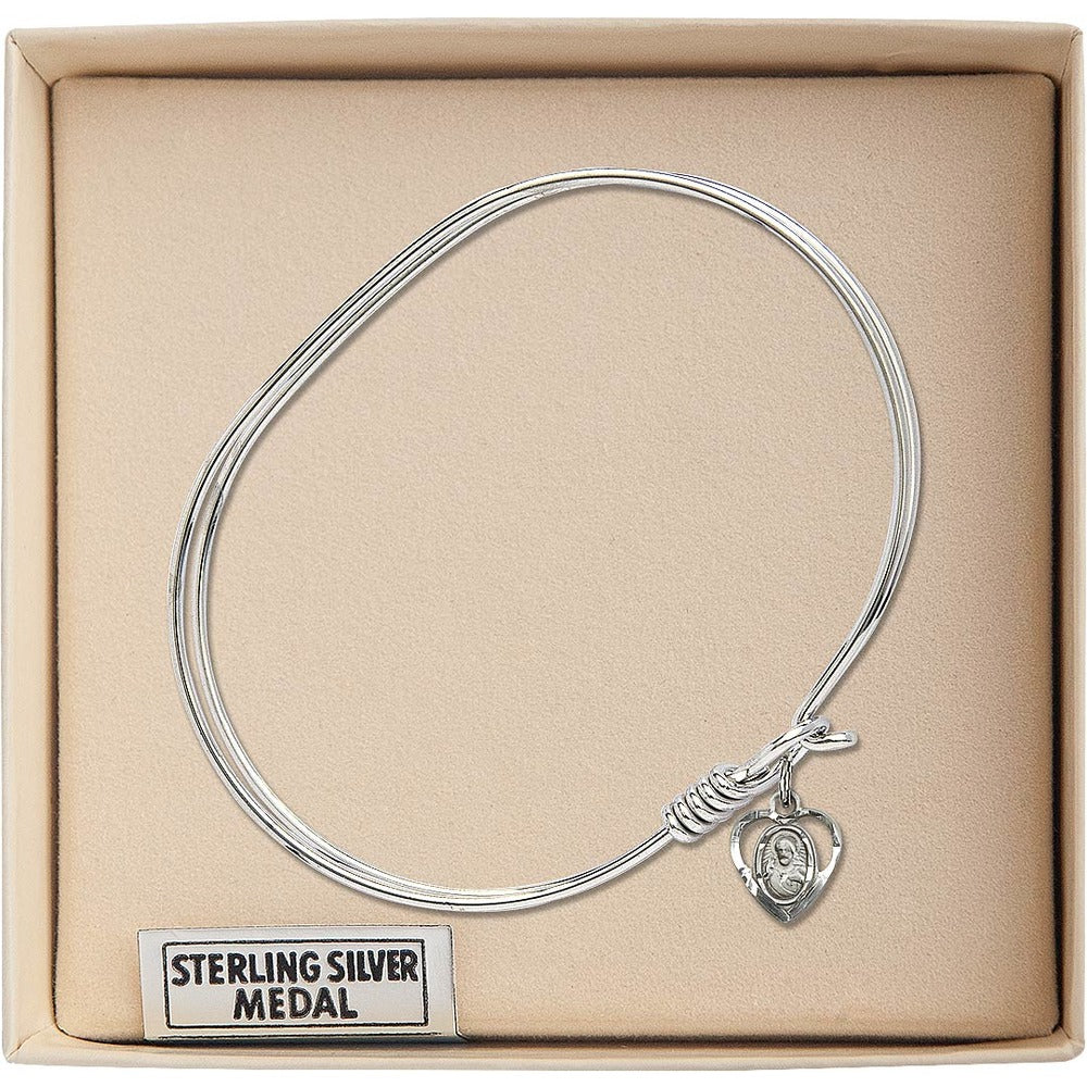 Adult 7" Oval  Rhodium Plated Bangle Bracelet with Scapular Charm - 2555741 - Image 3