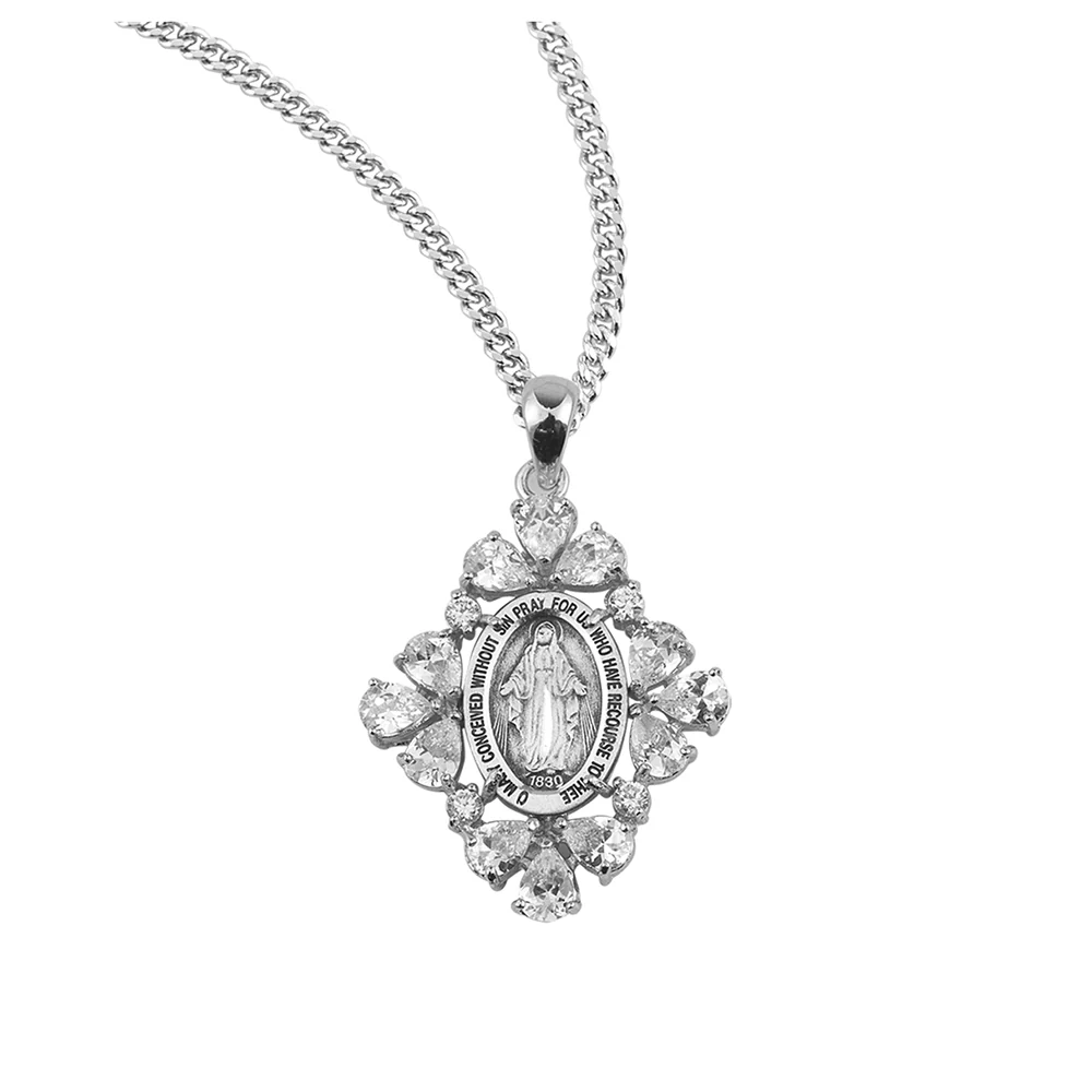 Art Deco Crystal Miraculous Medal Necklace