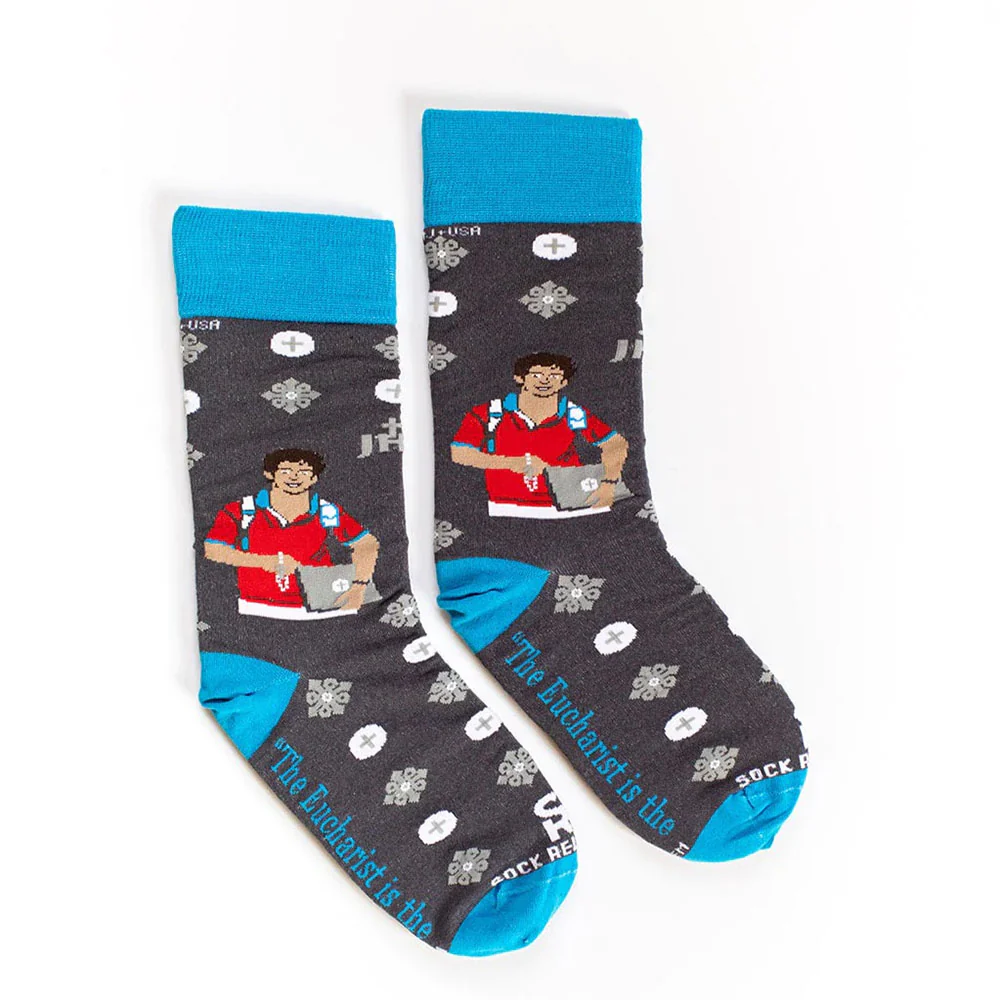 St. Carlo Acutis Adult Socks - Binary Code or Eucharistic Pattern - Image 2