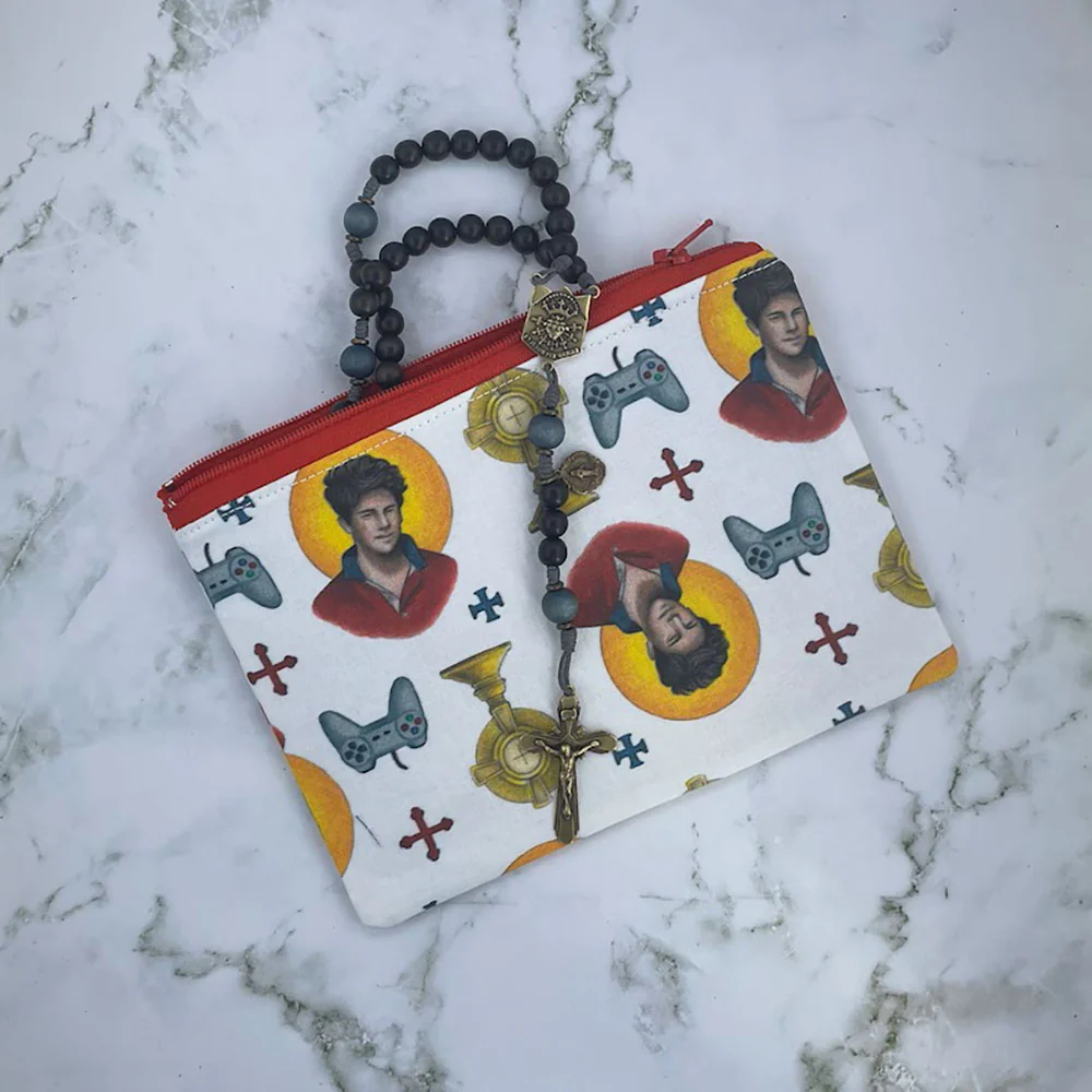St. Carlo Acutis Brightly Colored Zippered Rosary Pouch