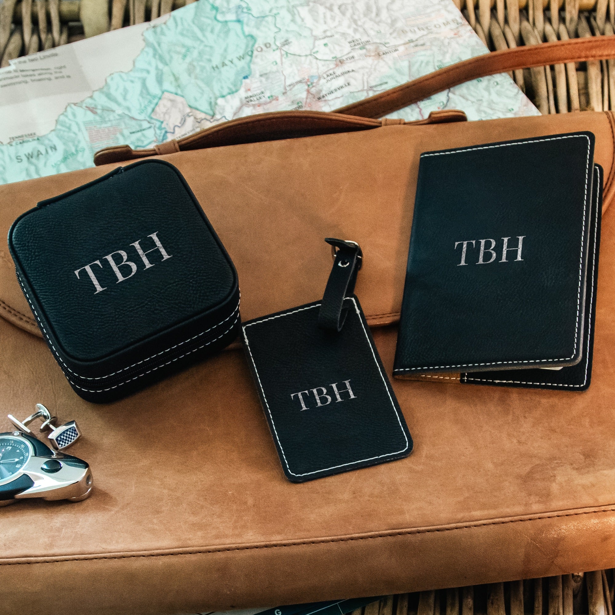 Black Personalized Travel Set - 3 Pieces