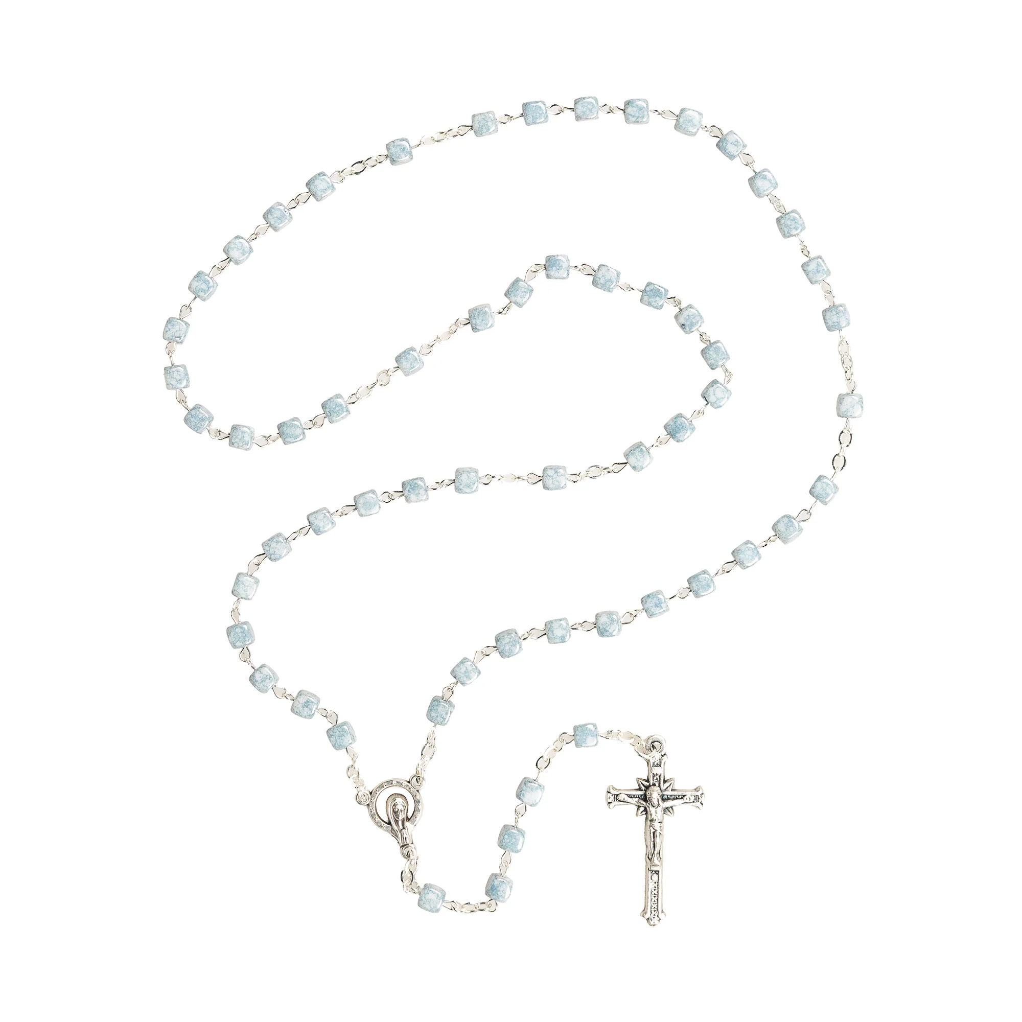 Blue Glass Cutout Marian Center Rosary - Image 2
