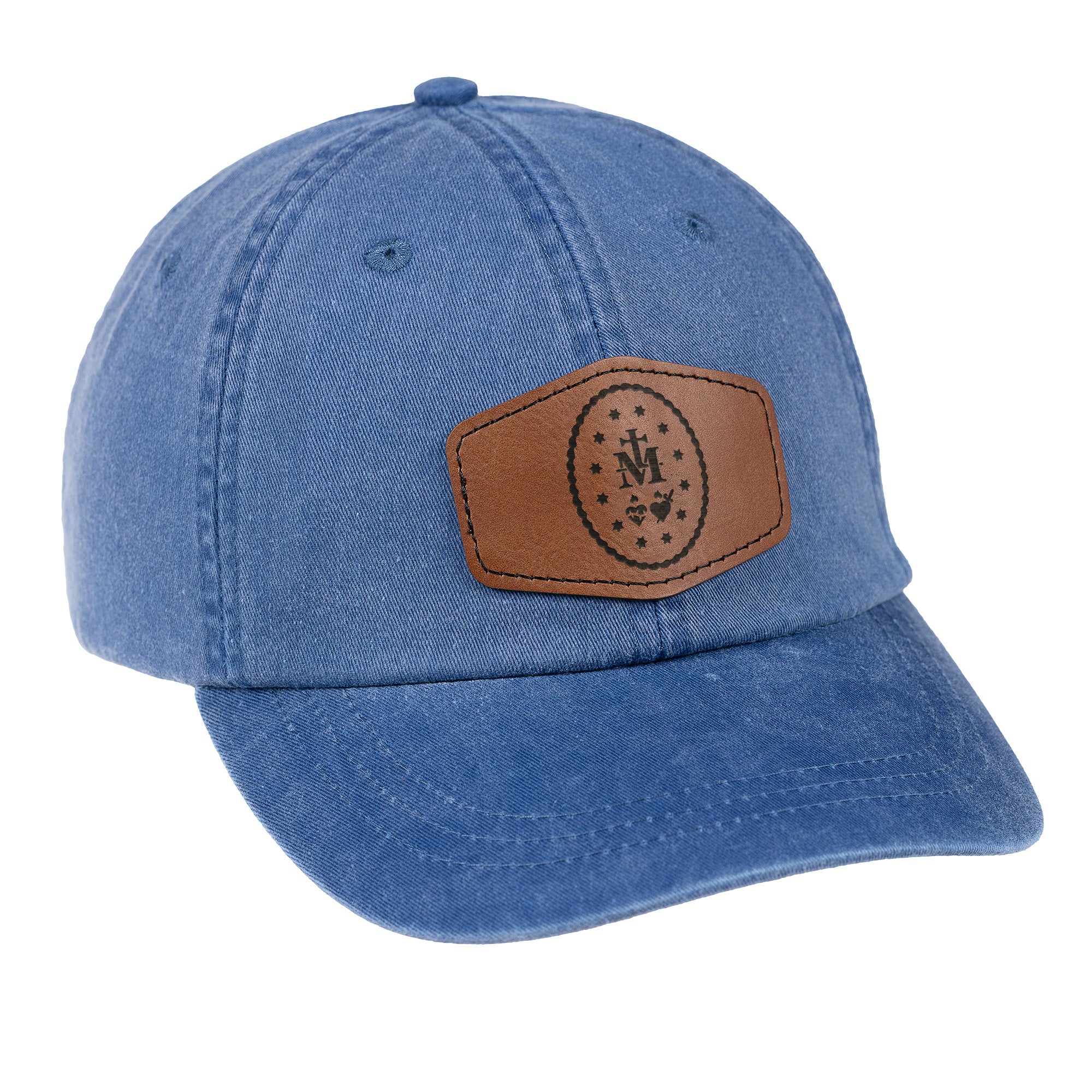 Blue Miraculous Medal Leather Patch Ball Cap - Image 2