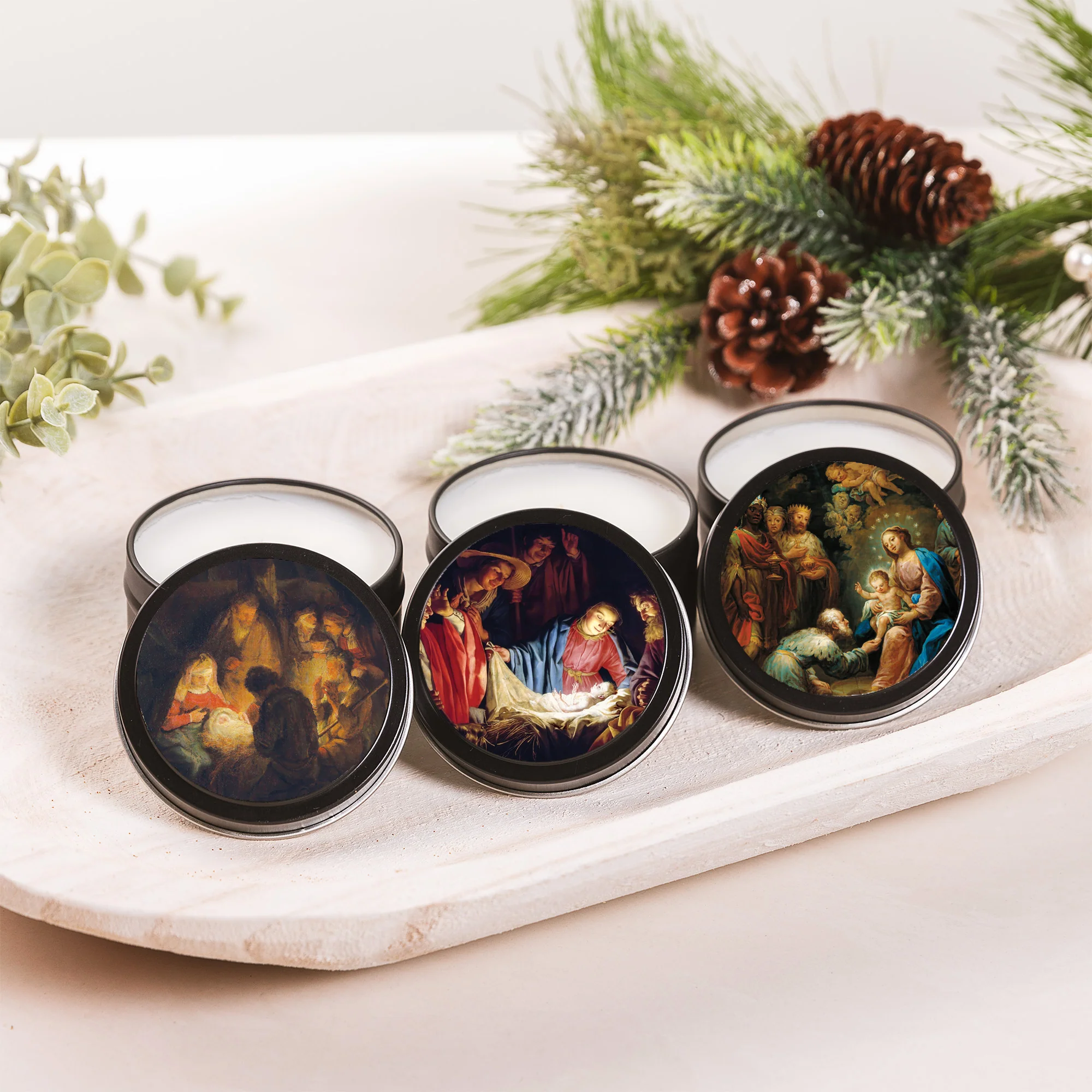 Classic Nativity Candle Tins - Set of 3