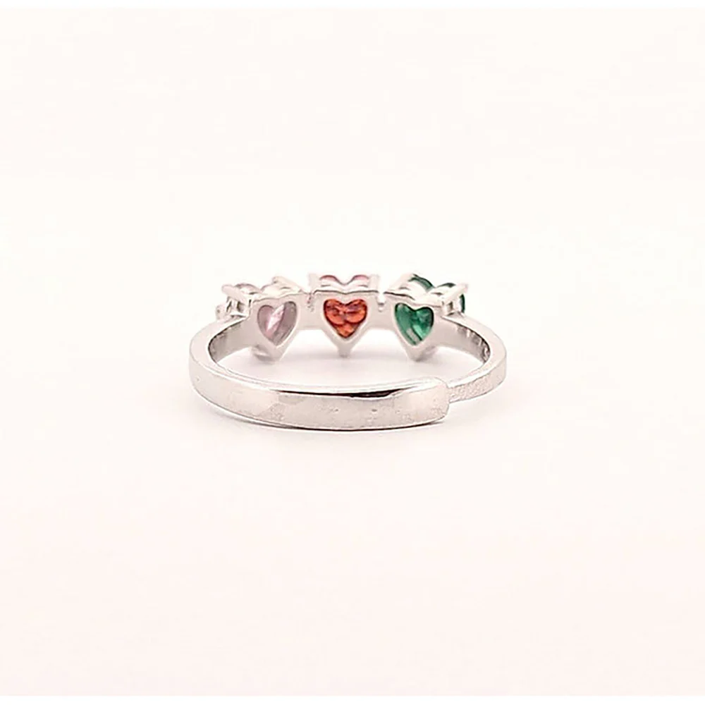 Colored Gemstone Three Hearts Ring - Silver or Gold - Image 3