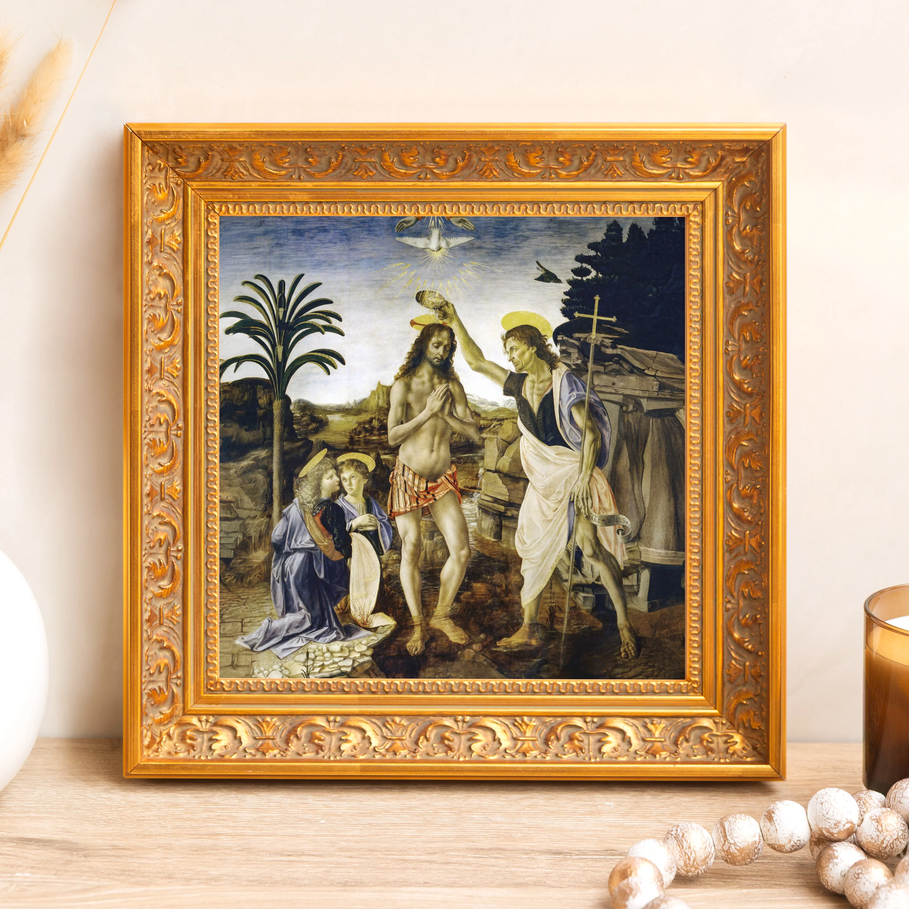 da Vinci's Baptism of Christ Framed Canvas - Sacred Mini Collection