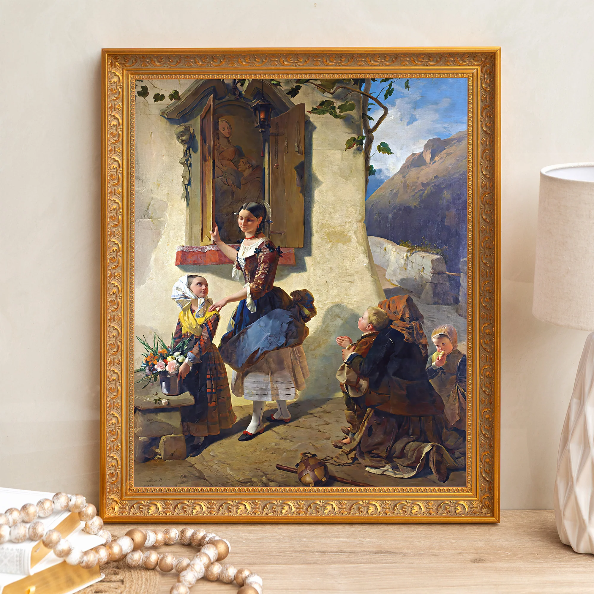 Devotion to an Image of the Virgin Mary Framed Canvas - Sacred Signature Collection