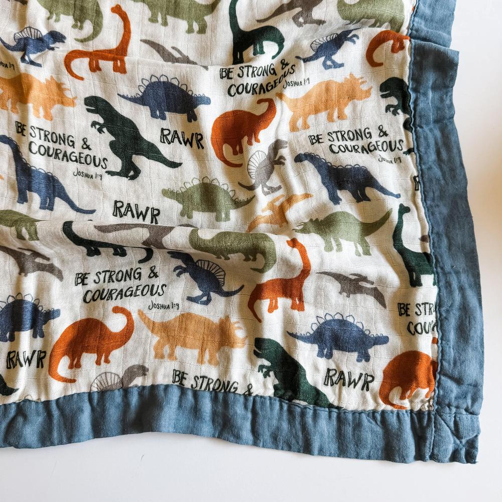 Dinosaurs "Be Strong and Courageous" Luxury Muslin Kids Blanket - Image 3