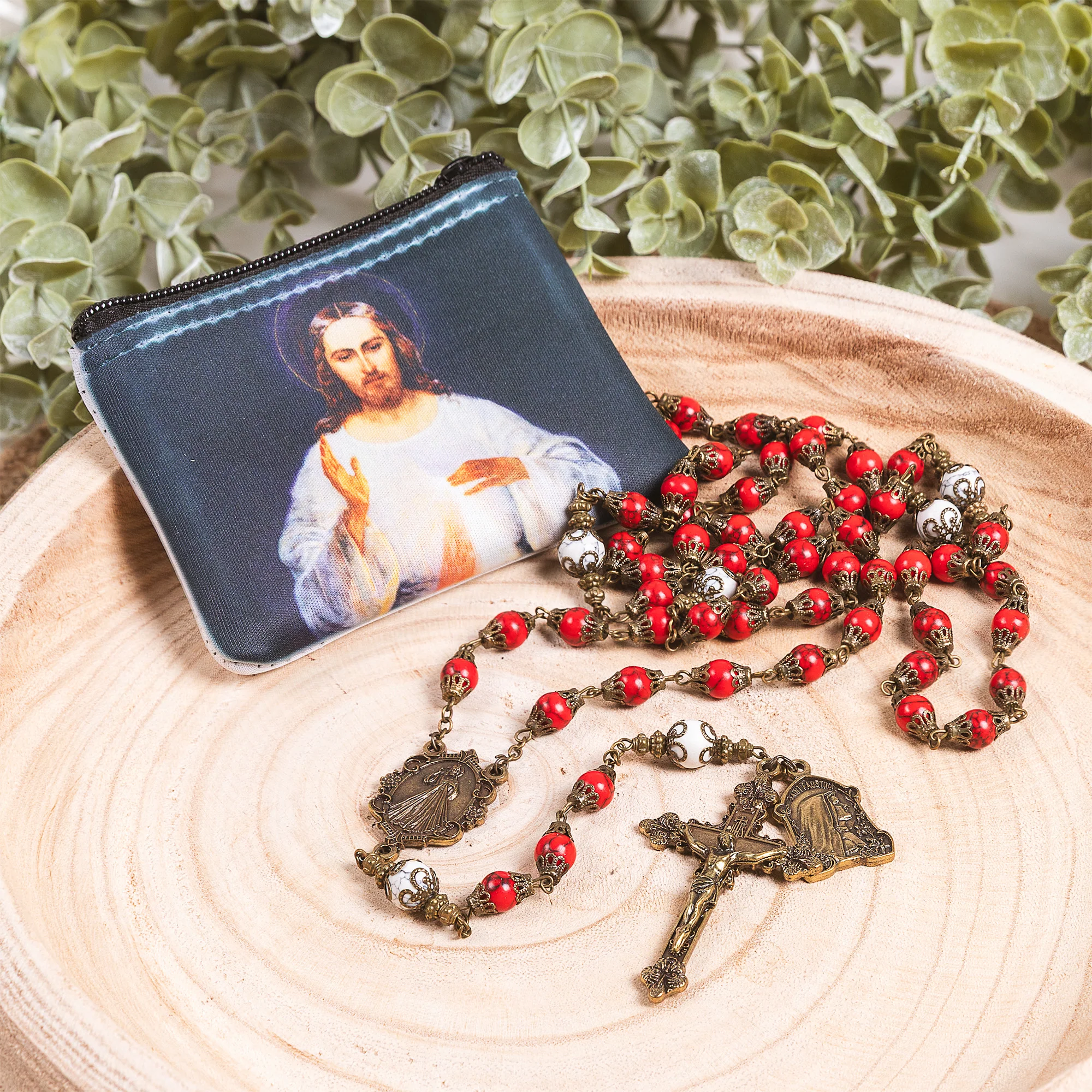 Divine Mercy Rosary Pouch & Vintage Rosary-Divine Mercy Gift Set - Image 2