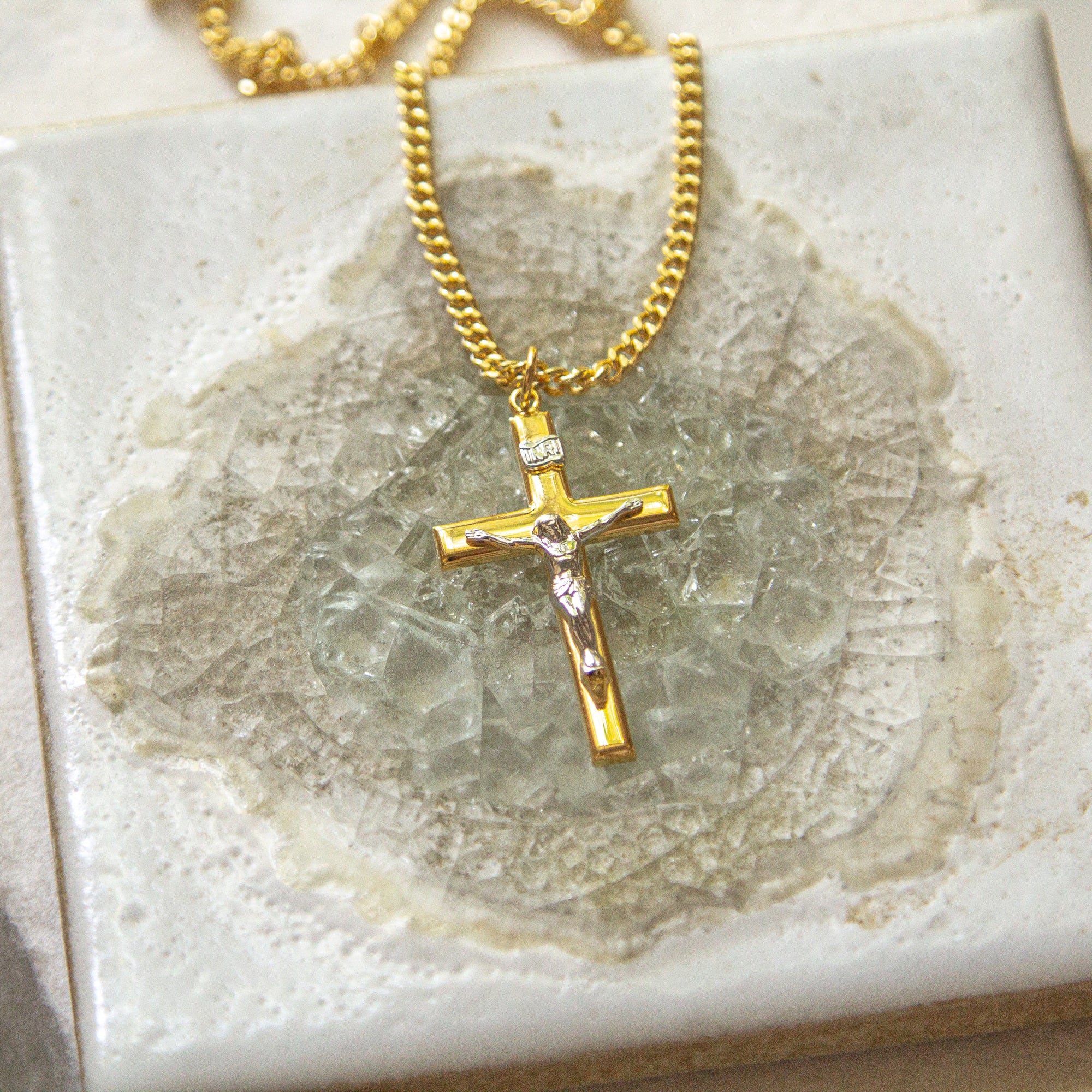 Elegant Gold and Sterling Silver Crucifix Necklace - 24" - Image 2