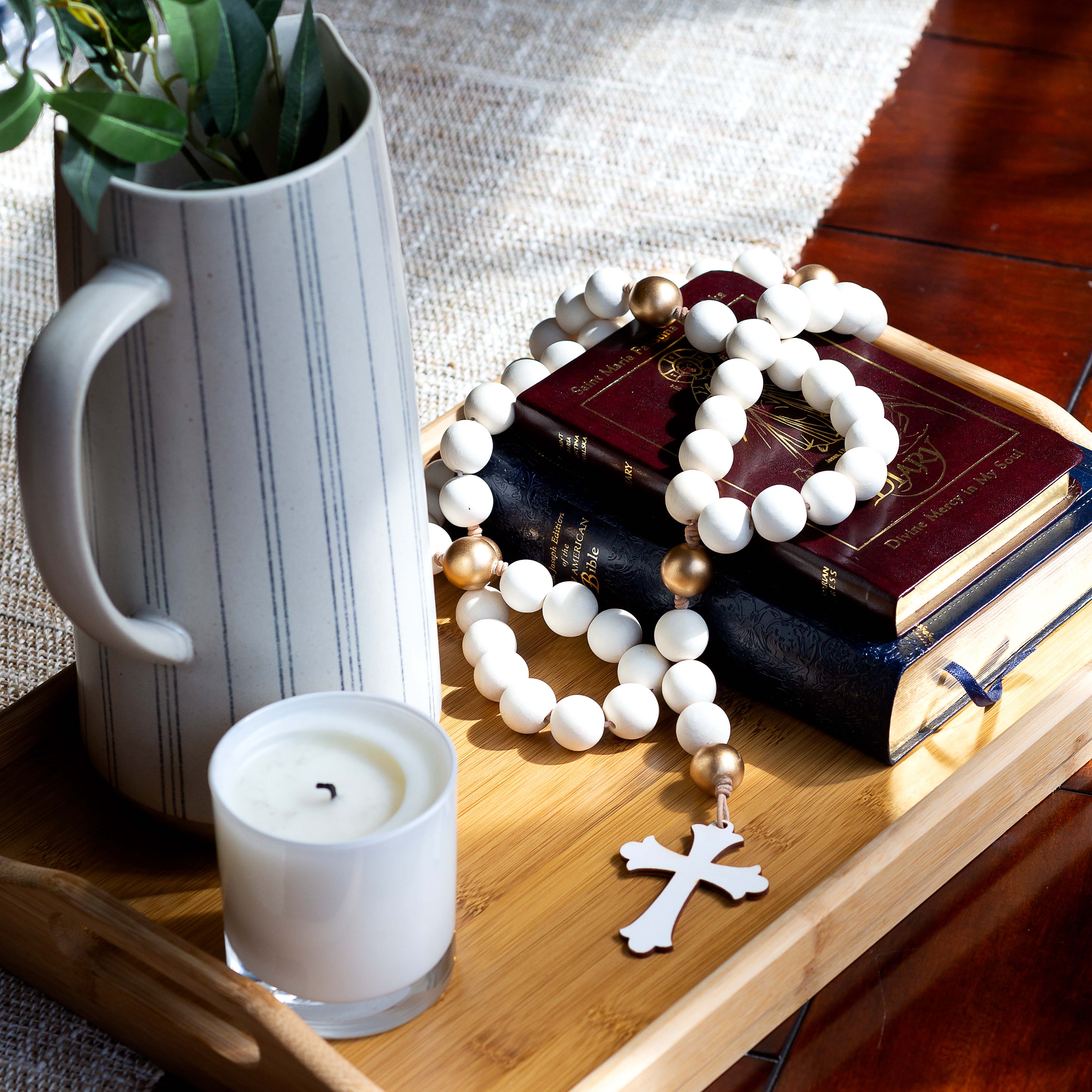 Exclusive White & Gold Table Rosary