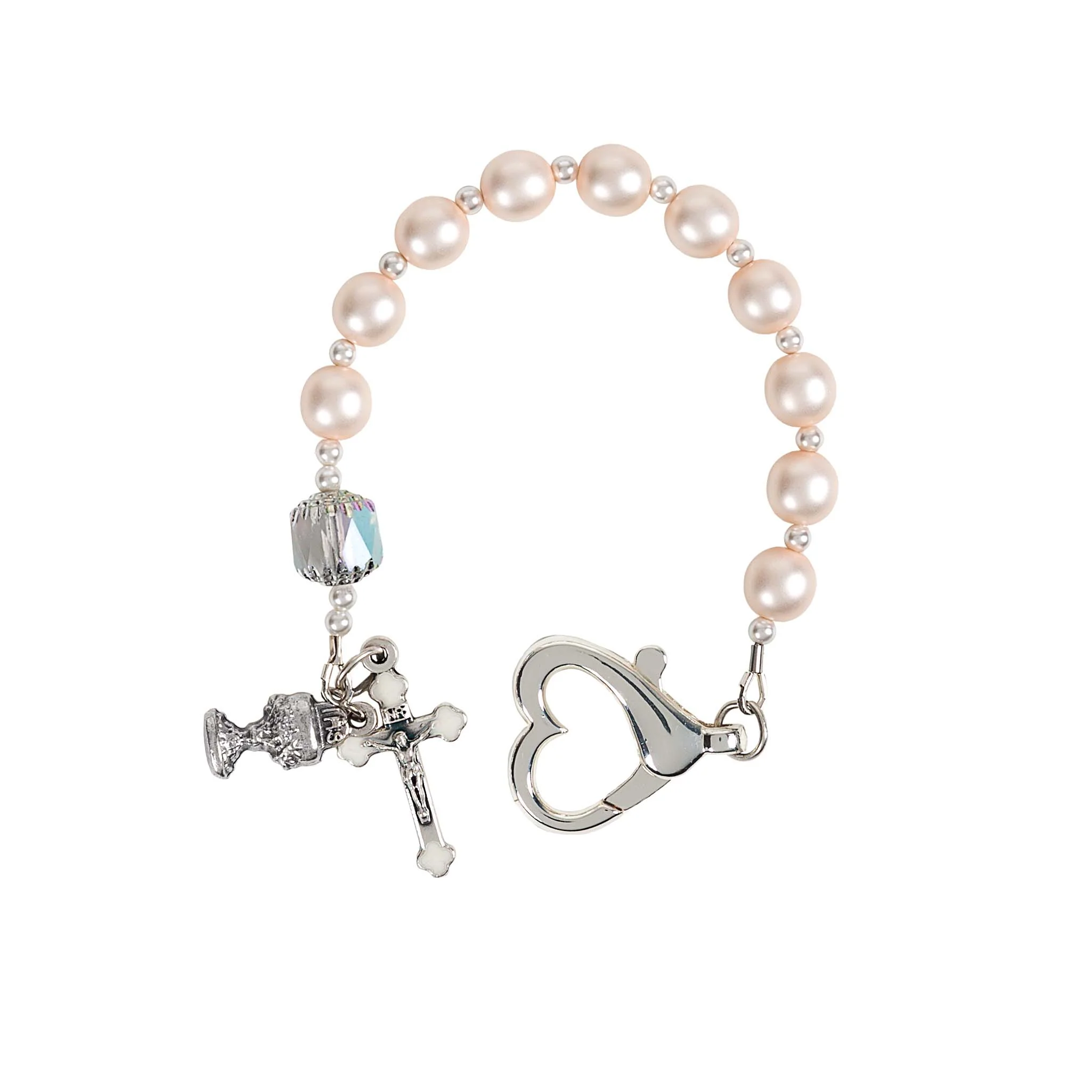 Girl's First Communion Pearl & Blue Rosary Bracelet - Image 2