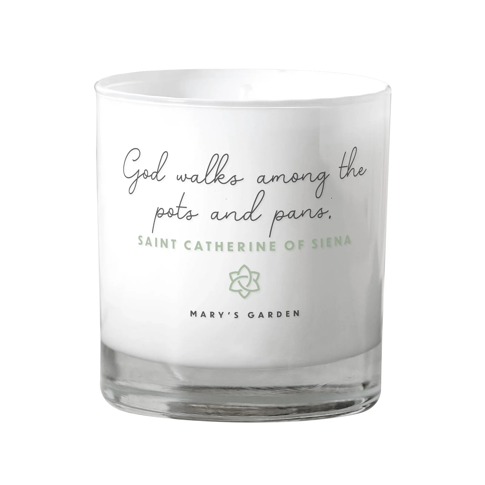 God Walks Among the Pots and Pans White Candle - Image 2
