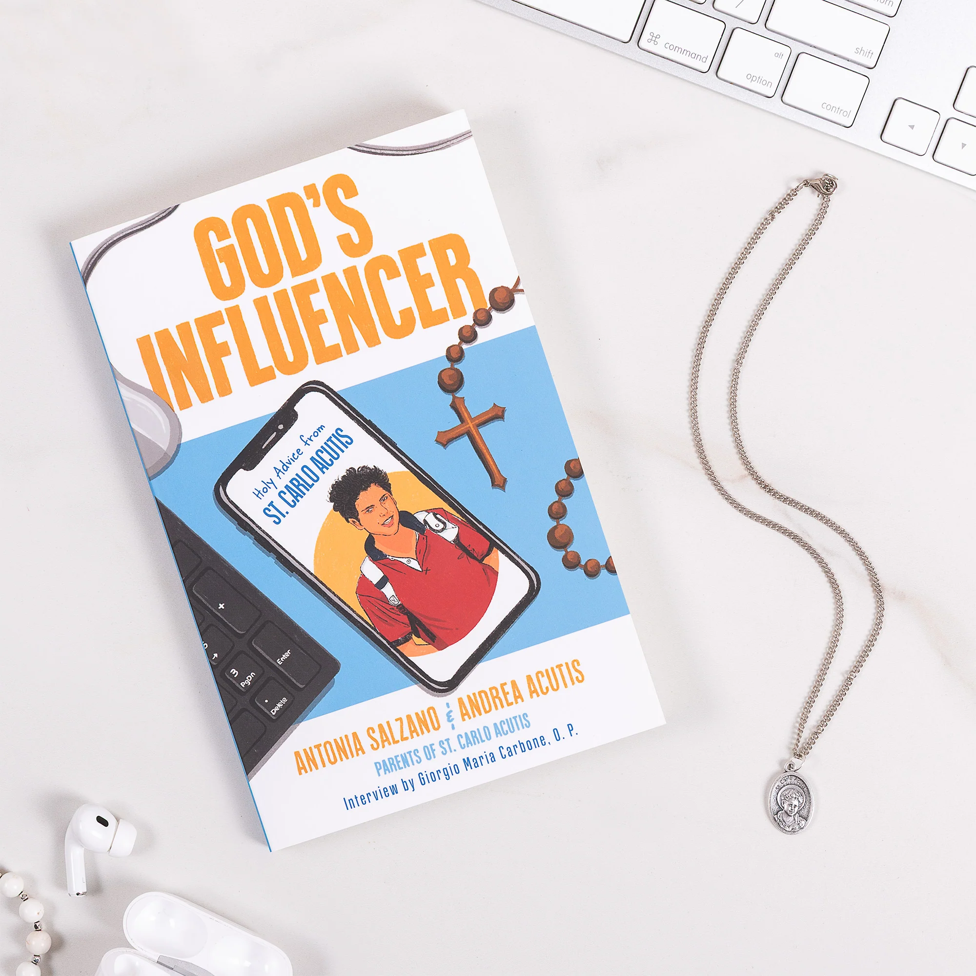 God's Influencer: Holy Advice from St. Carlo Acutis Book & St. Carlo Acutis Medal Necklace - 2 Piece Gift Set