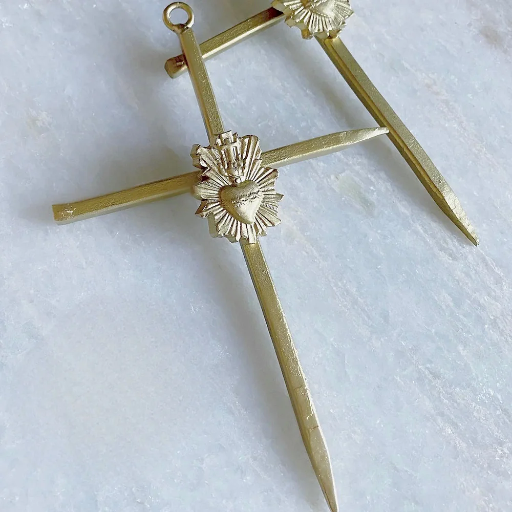 Gold Nail Sacred Heart Wall Cross - 6.5"