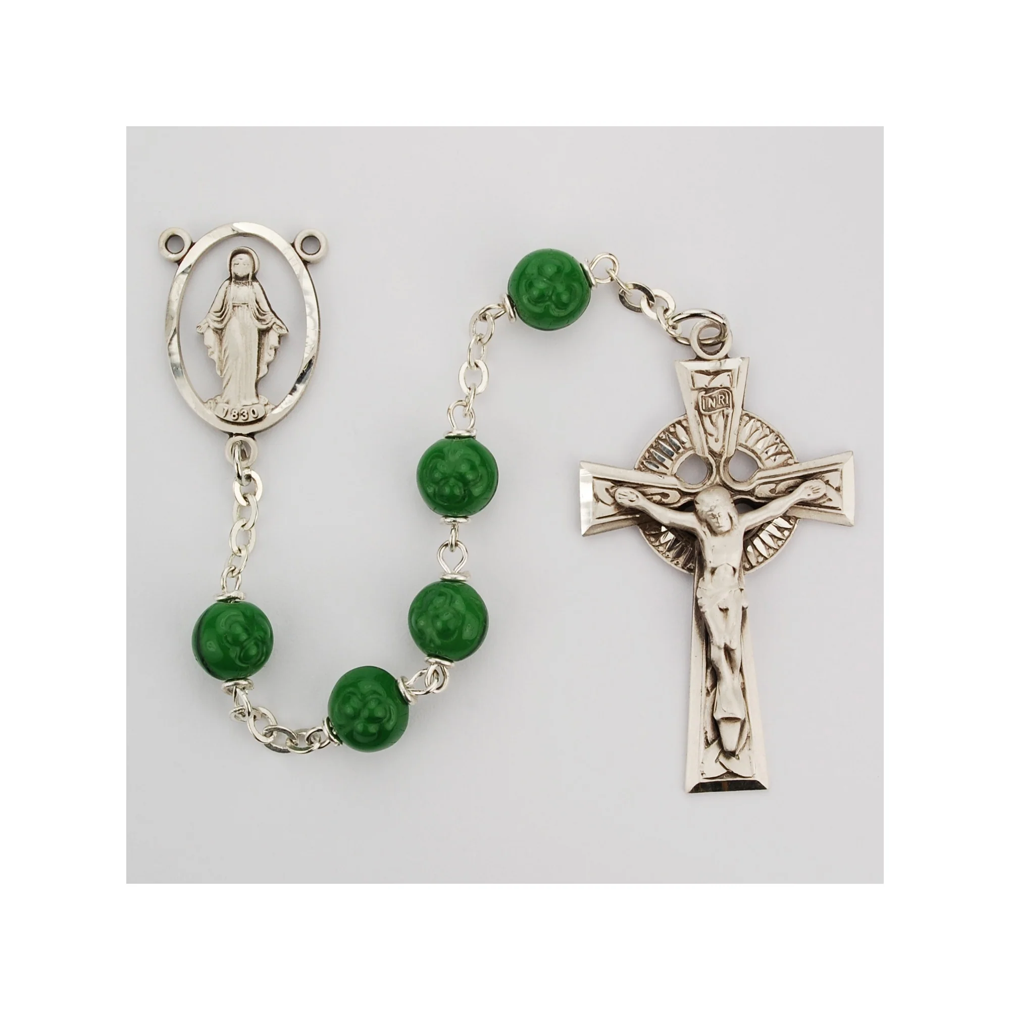 Green Glass Shamrock Rosary