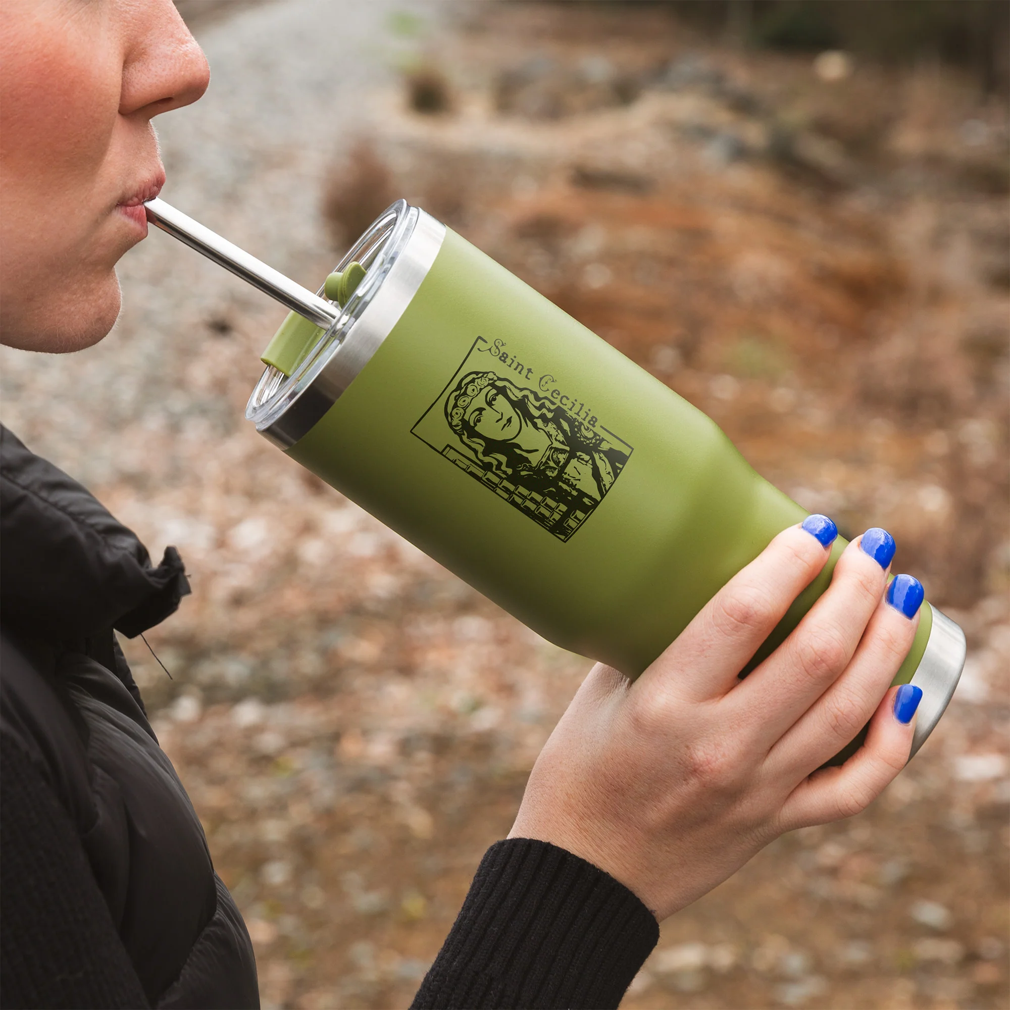 Green St. Cecilia Stainless Steel Tumbler with Straw - Image 2