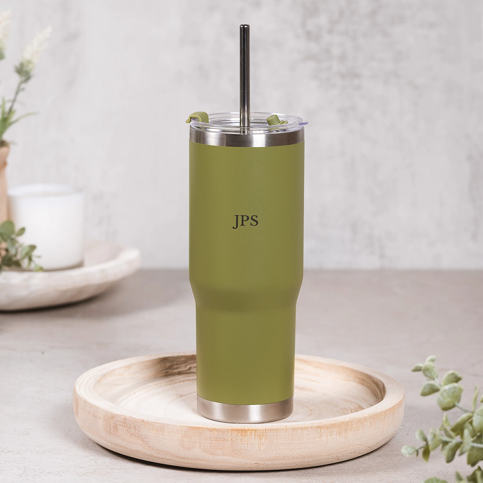 Green St. Michael Stainless Steel Tumbler with Straw - Image 4
