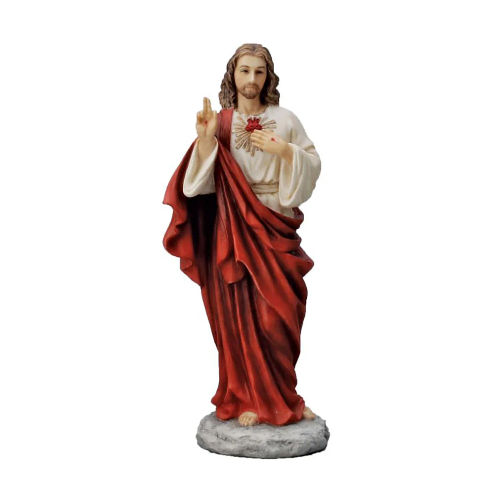 Hand Painted Sacred Heart of Jesus Statue - 8" - Image 2