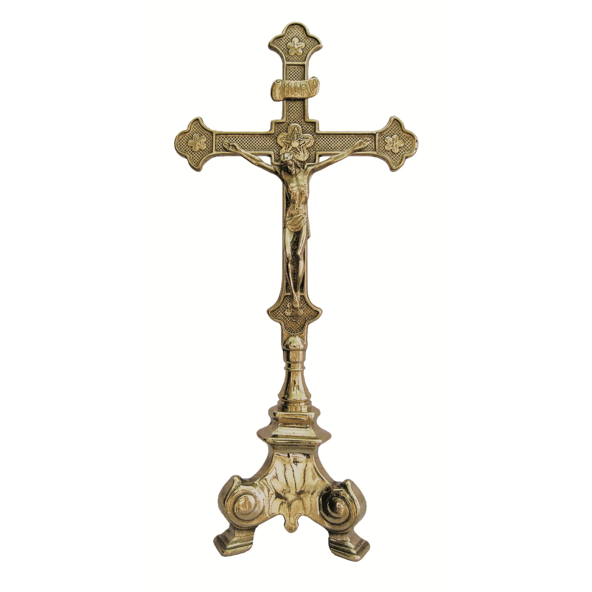 Heavy Three Point Brass Base Crucifix -  13 1/4 inches - Image 2