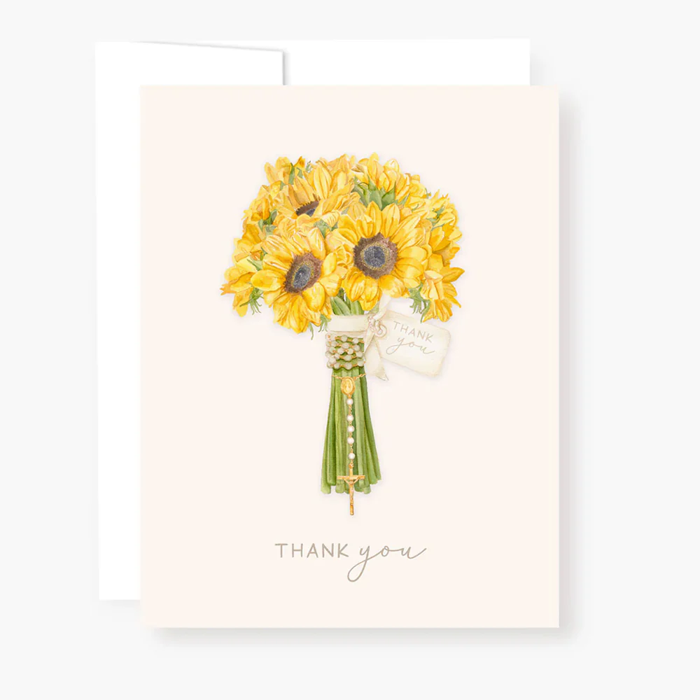 I Prayed a Rosary for  You Sunflower Bouquet Thank You Cards (4 Pack)