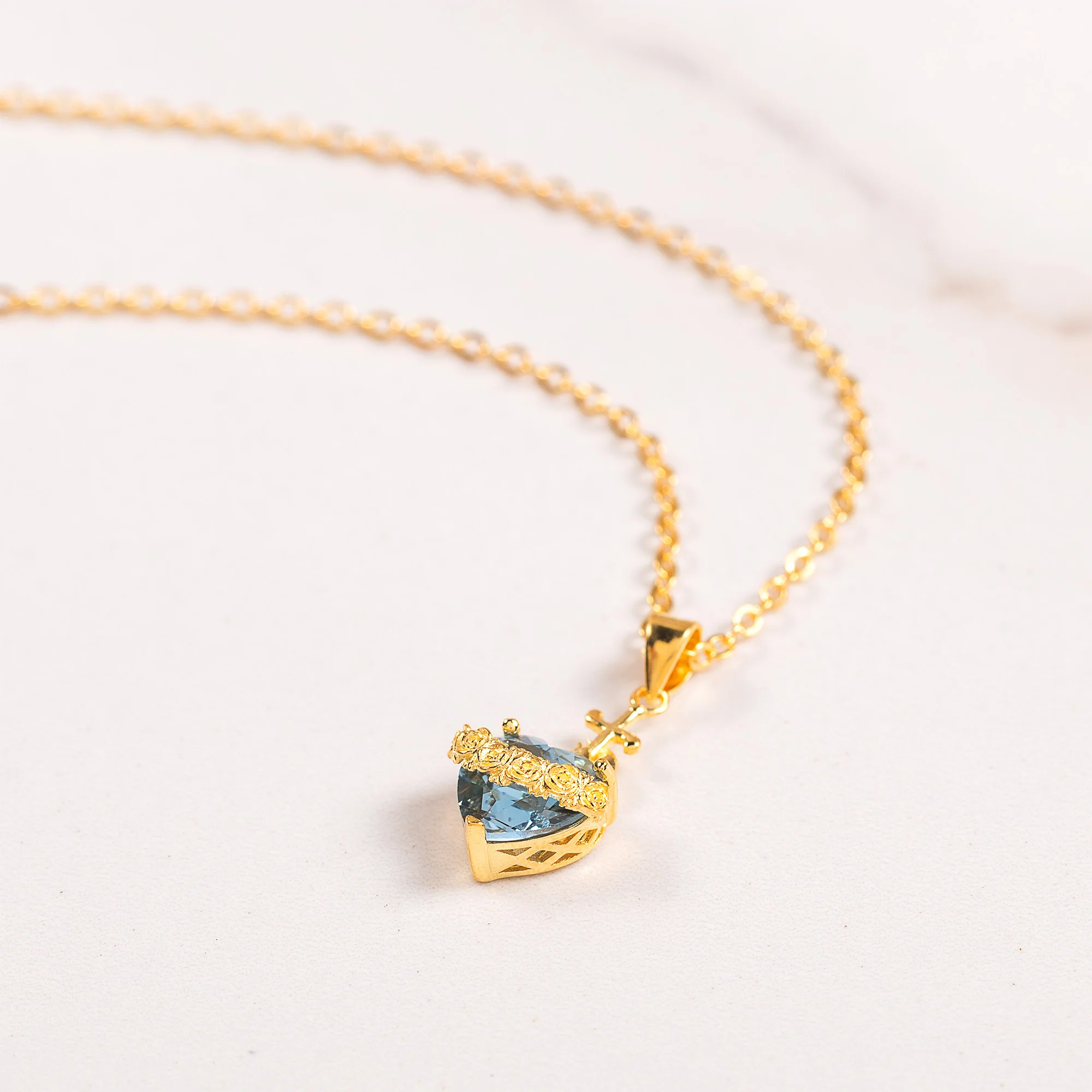 Immaculate Heart Blue Jeweled Necklace - Silver or Gold