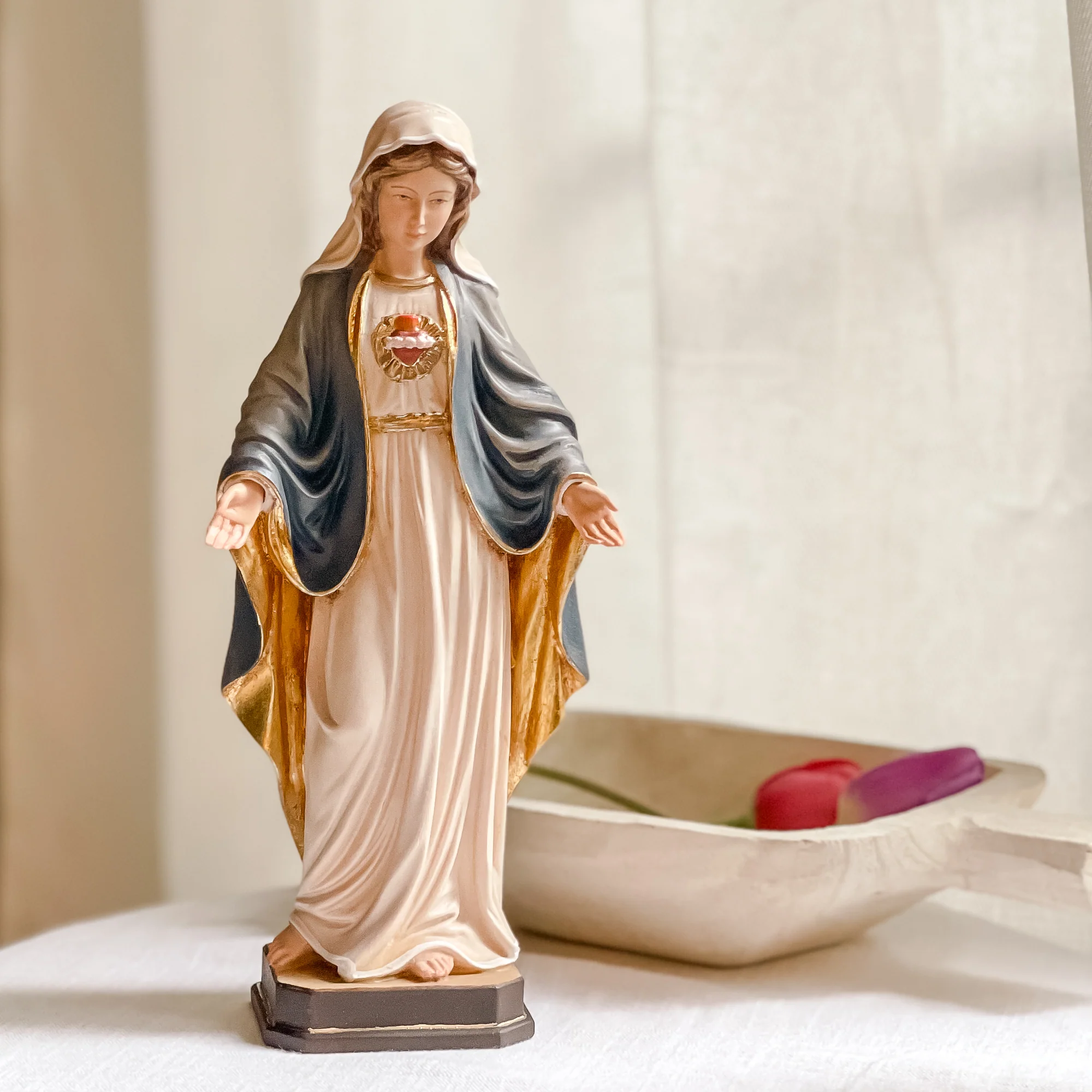 Immaculate Heart of Mary Hand-Painted Italian Statue - Image 2