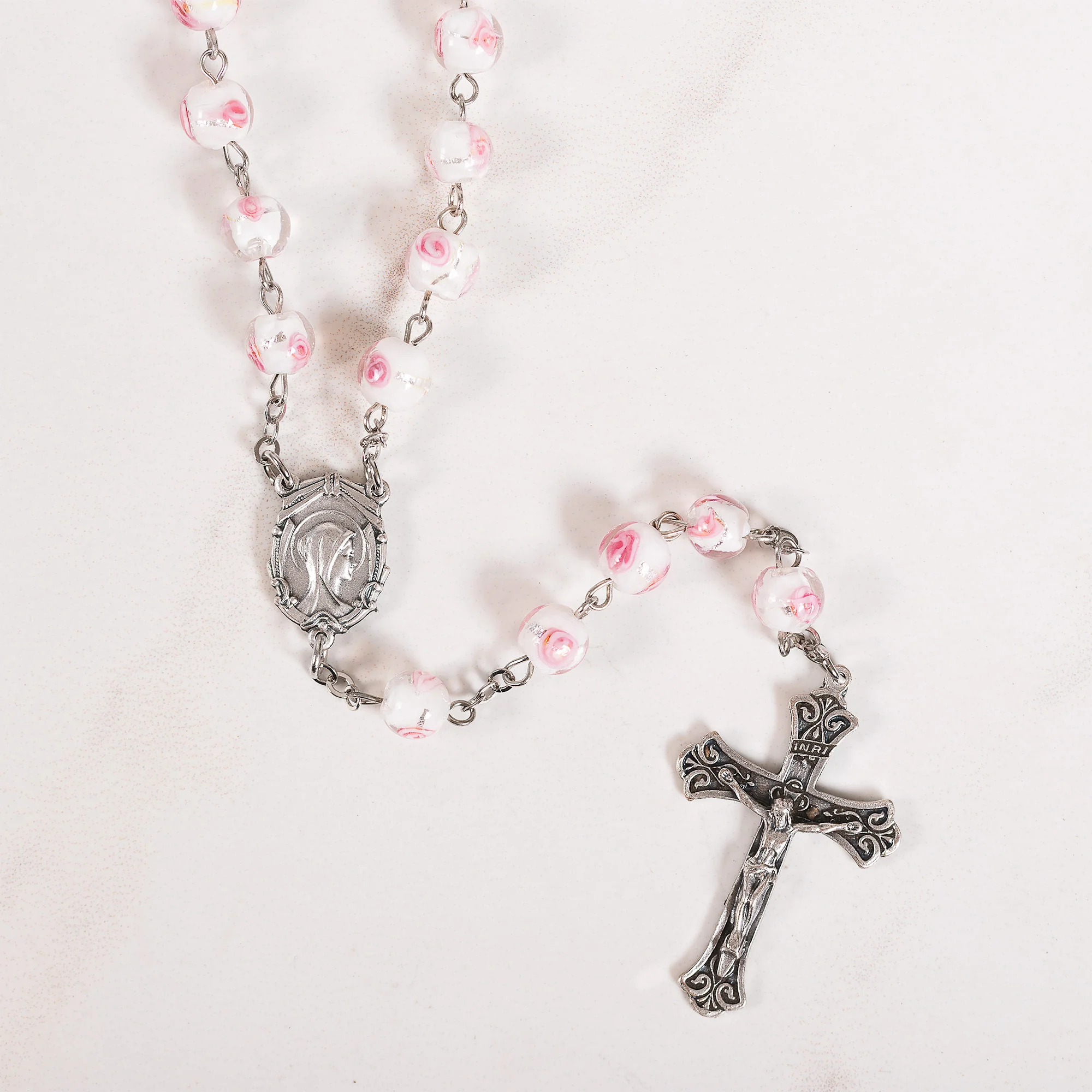 Italian Glass Rose Bead Rosary