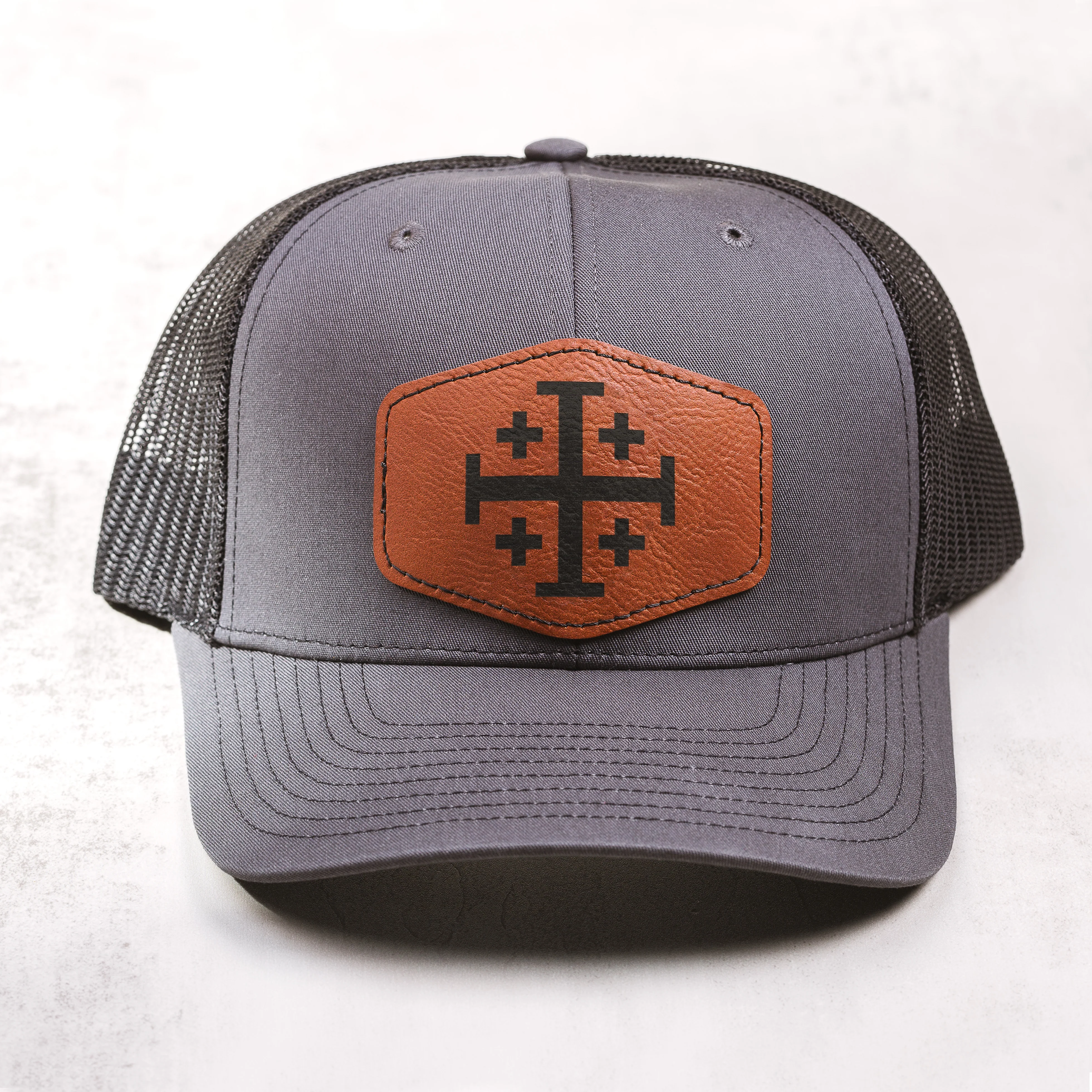 Jerusalem Cross Leather Patch Ball Cap - Image 2