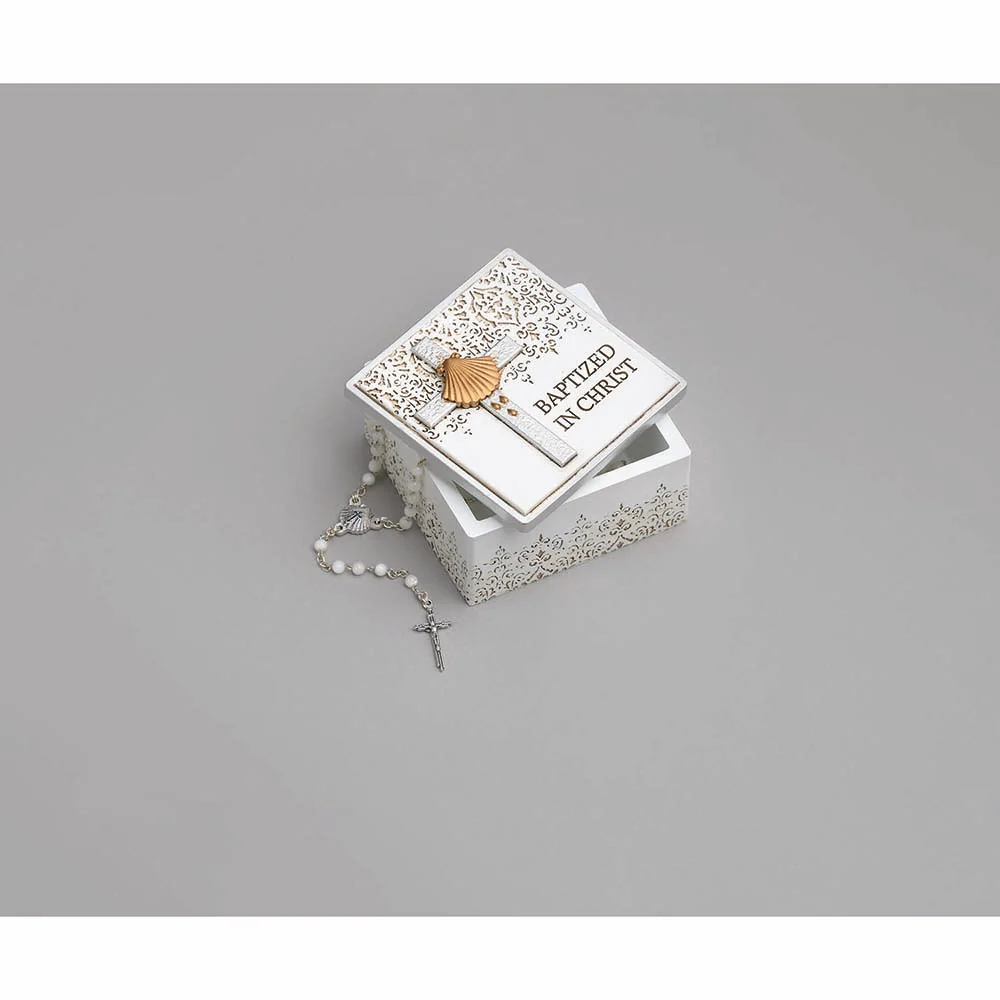 Lace & Scallop Baptism Keepsake Box - 1 .75"