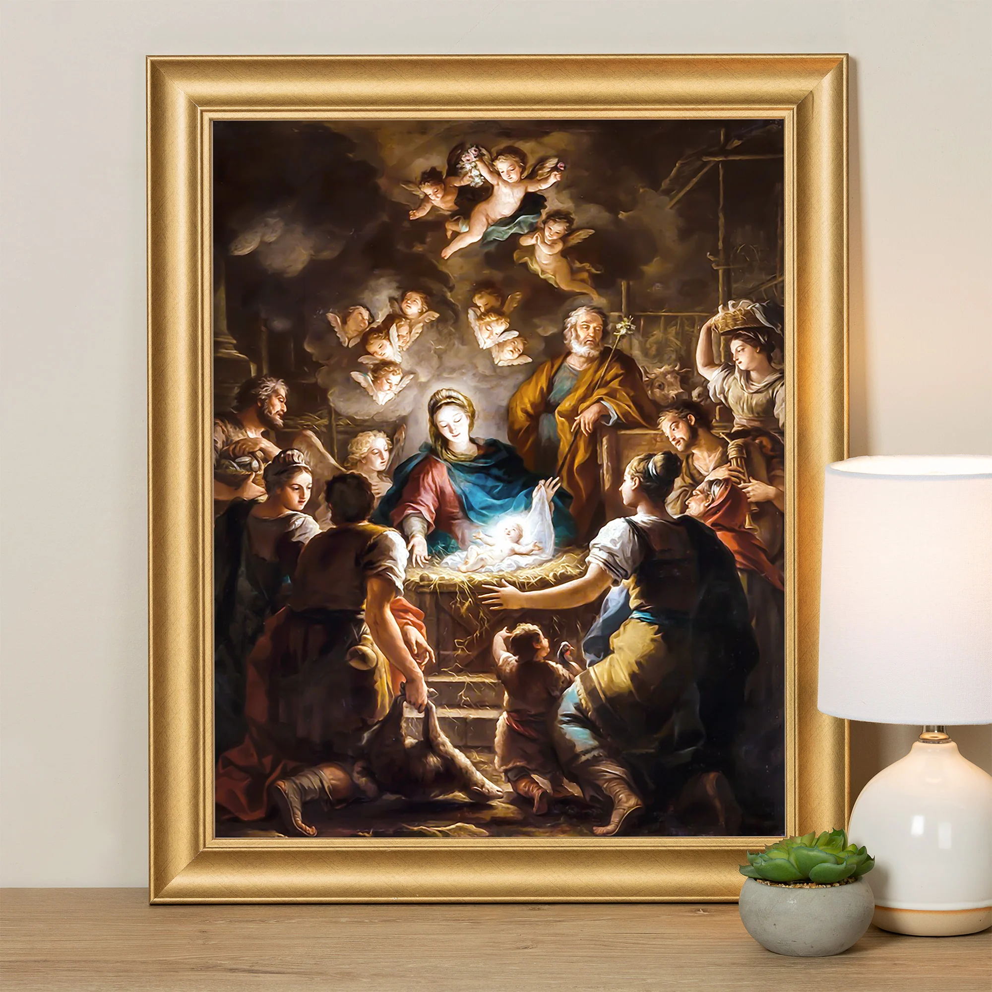 Matteis Adoration of the Shepherds Gold Framed Print - Multiple Sizes