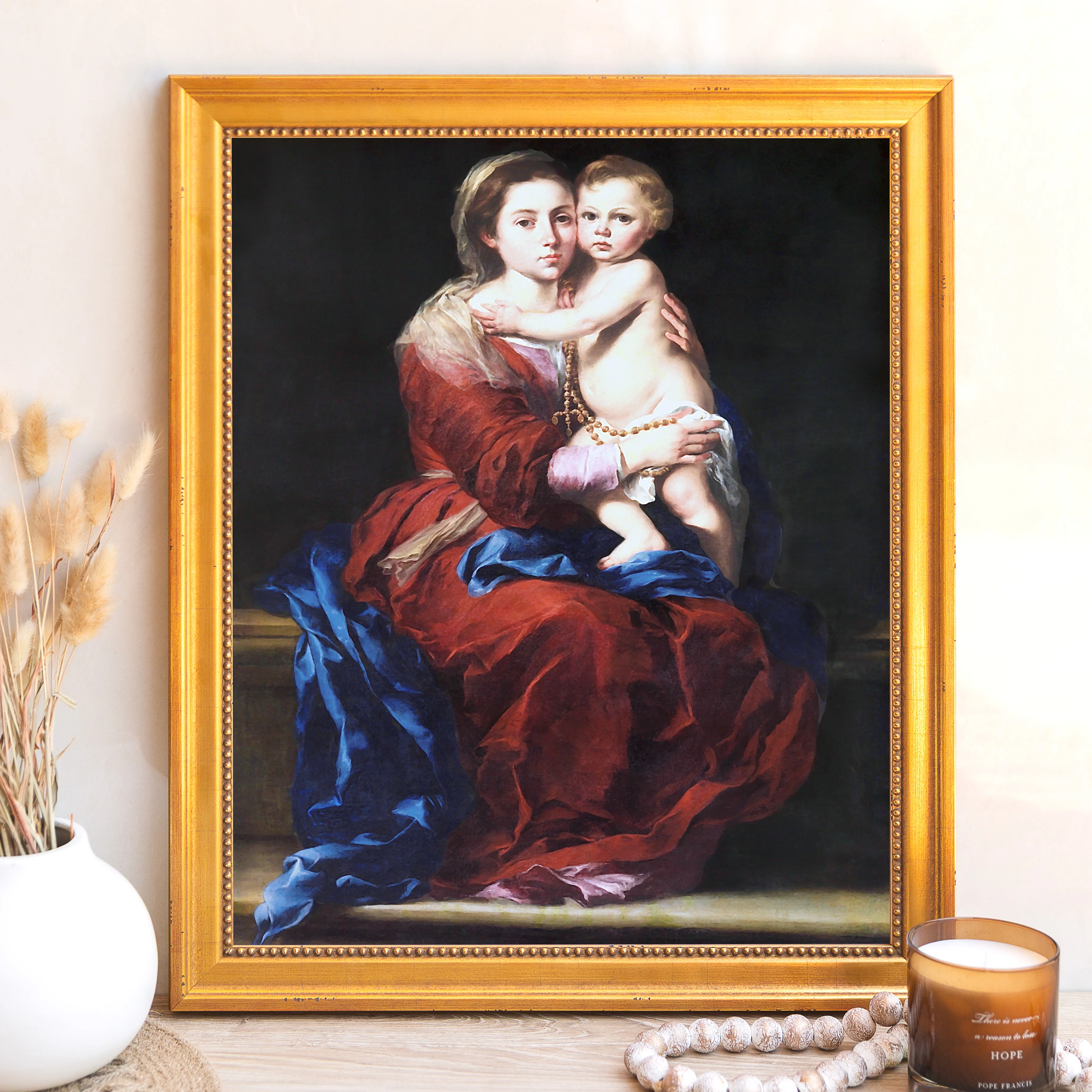 Murillo's Our Lady of the Rosary Framed Canvas - Sacred Signature Collection