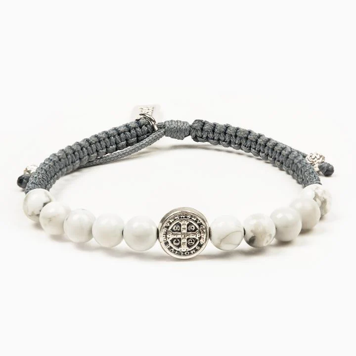 New Beginning Crystal Wake Up & Pray Bracelet Silver/Slate/White Howlite