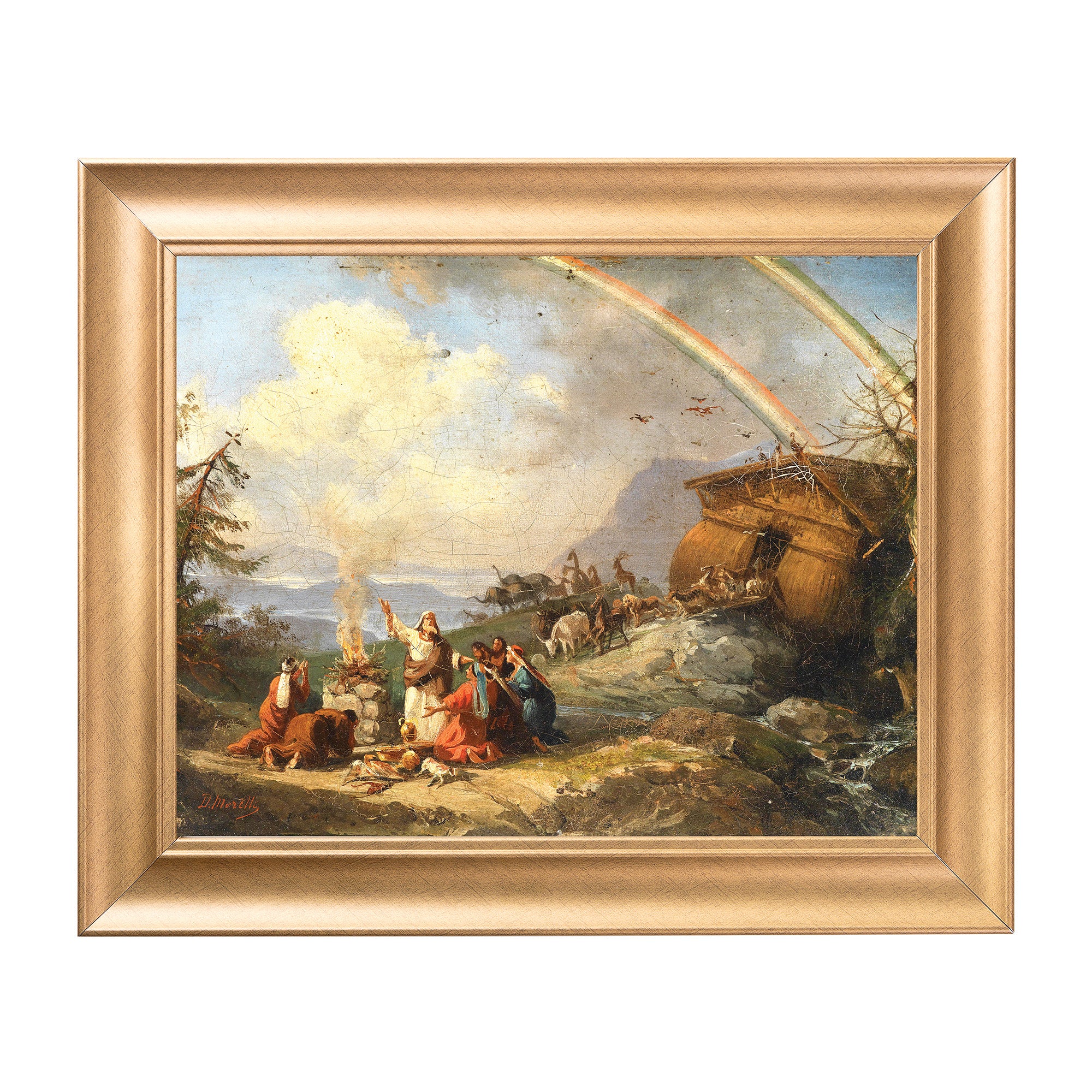 Noah's Prayer of Thanks Gold Framed Print - Multiple Sizes