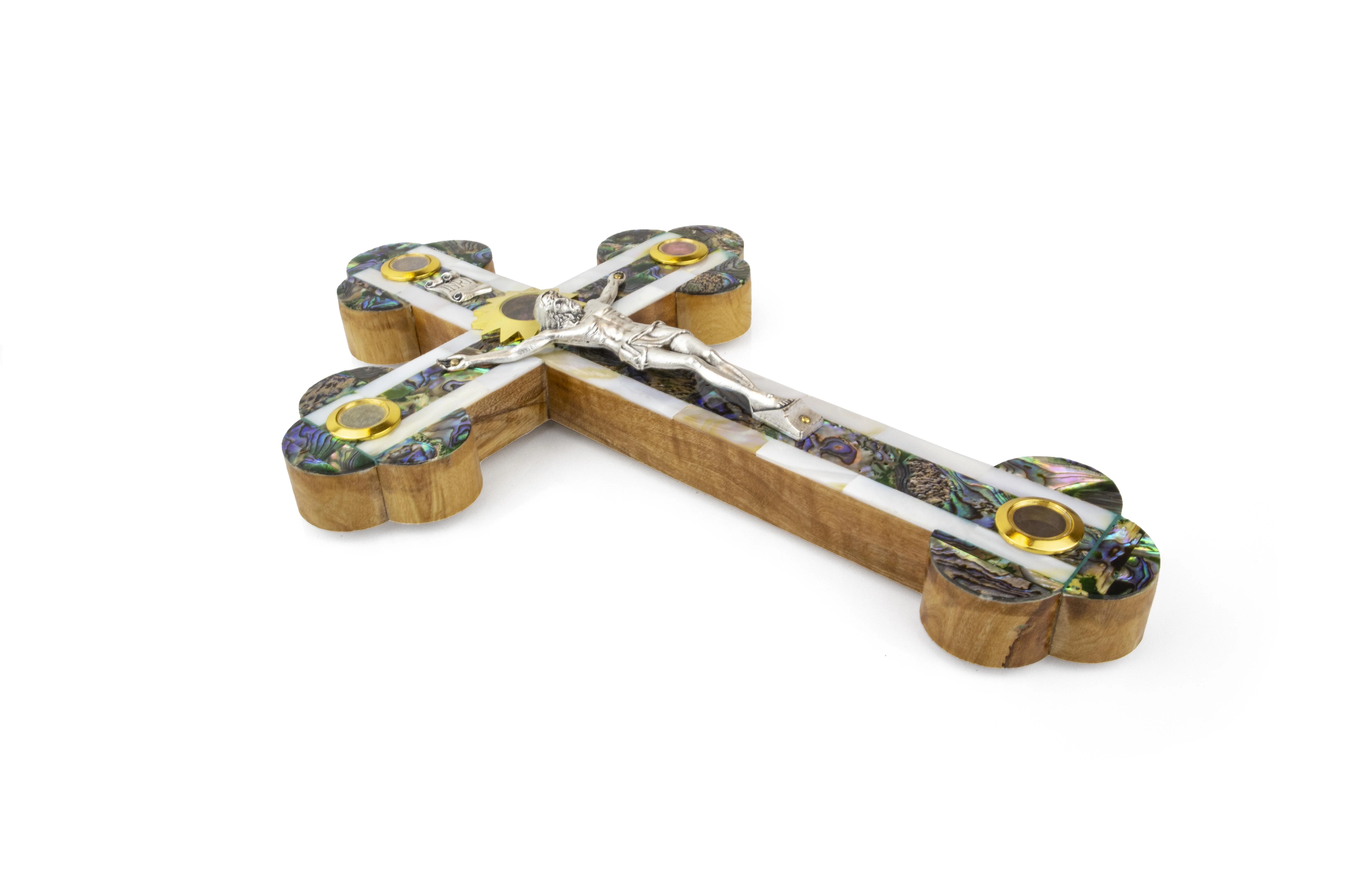 Olive Wood & Mother of Pearl Crucifix with 5 Elements - 11" - Image 4