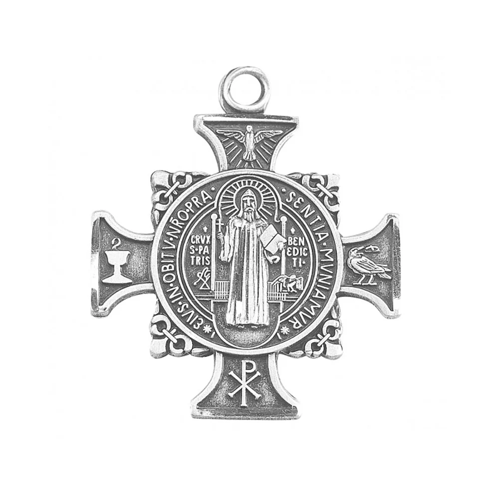 Ornate Sterling St. Benedict Medal Cross Necklace - Image 2