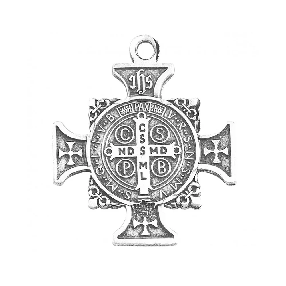 Ornate Sterling St. Benedict Medal Cross Necklace - Image 3