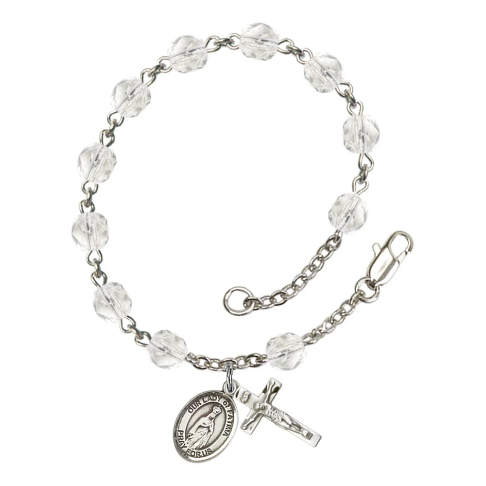Our Lady Of Fatima Crystal April Rosary Bracelet 6mm