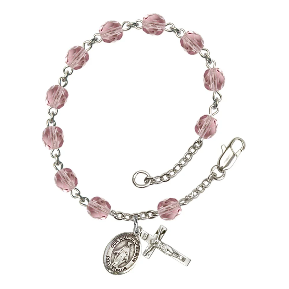 Our Lady Of Lebanon 6mm light purple June Rosary Bracelet