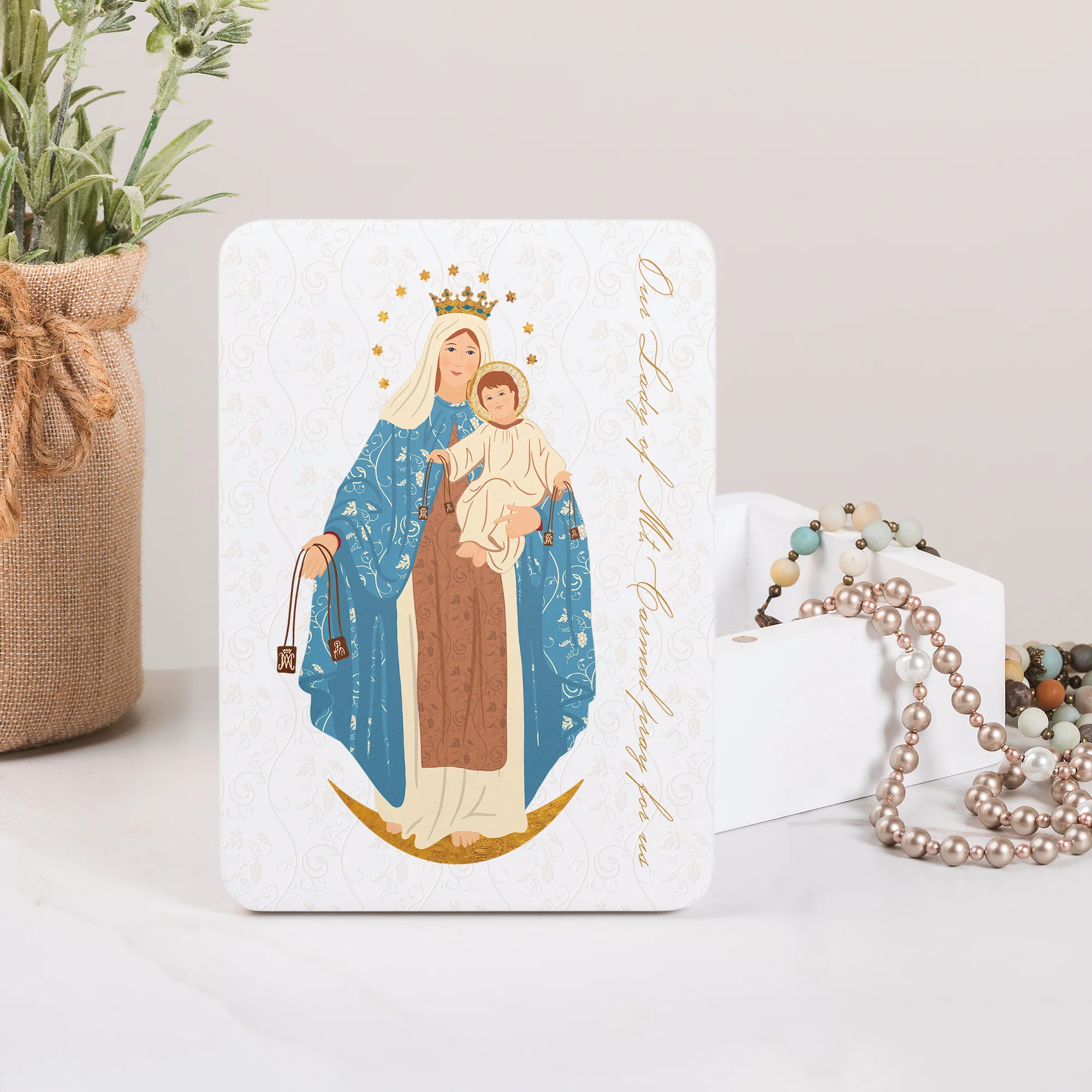 Our Lady of Mt. Carmel Toile Rosary Keepsake Box