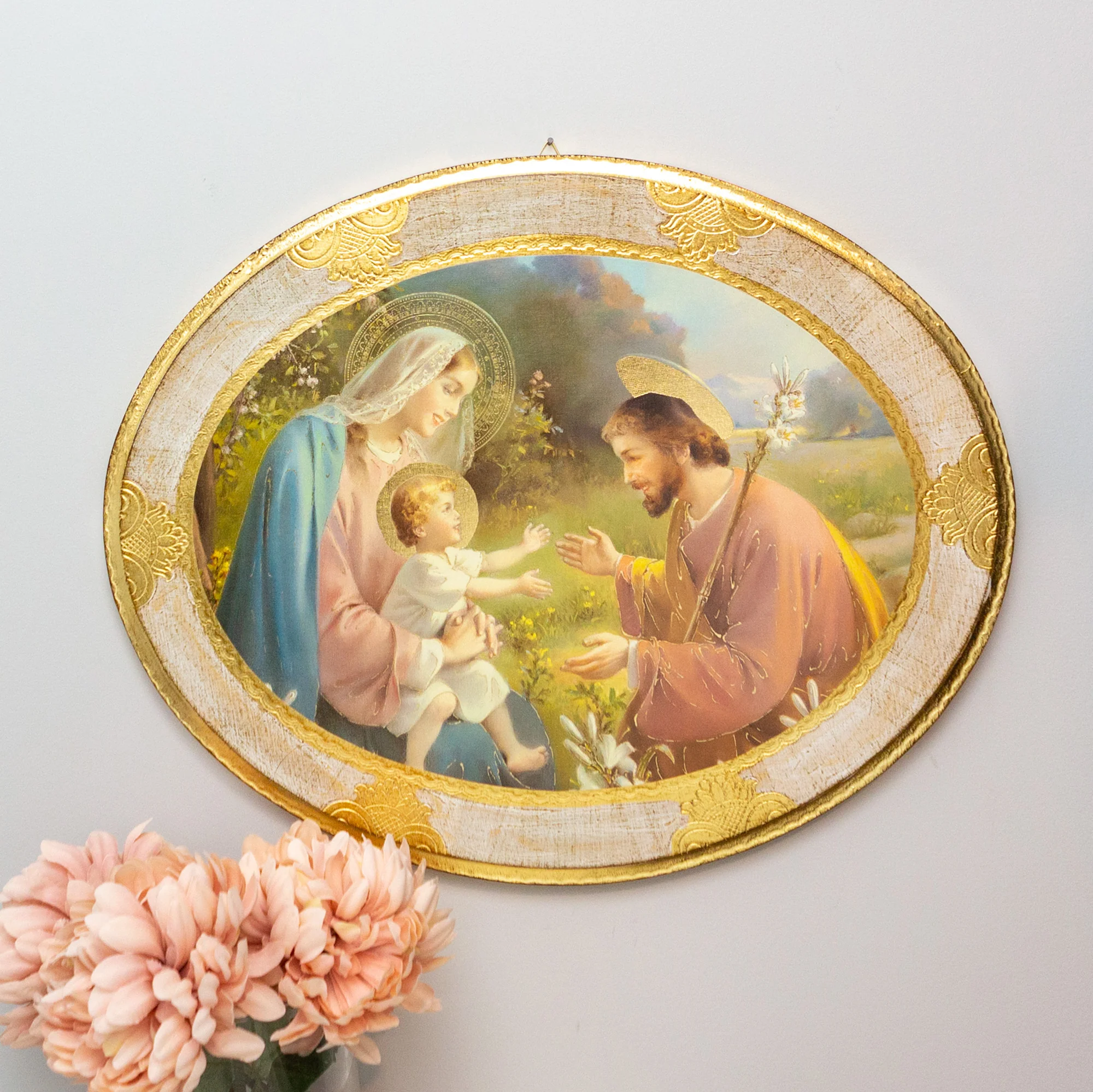 Oval Simeone Holy Family Florentine Plaque